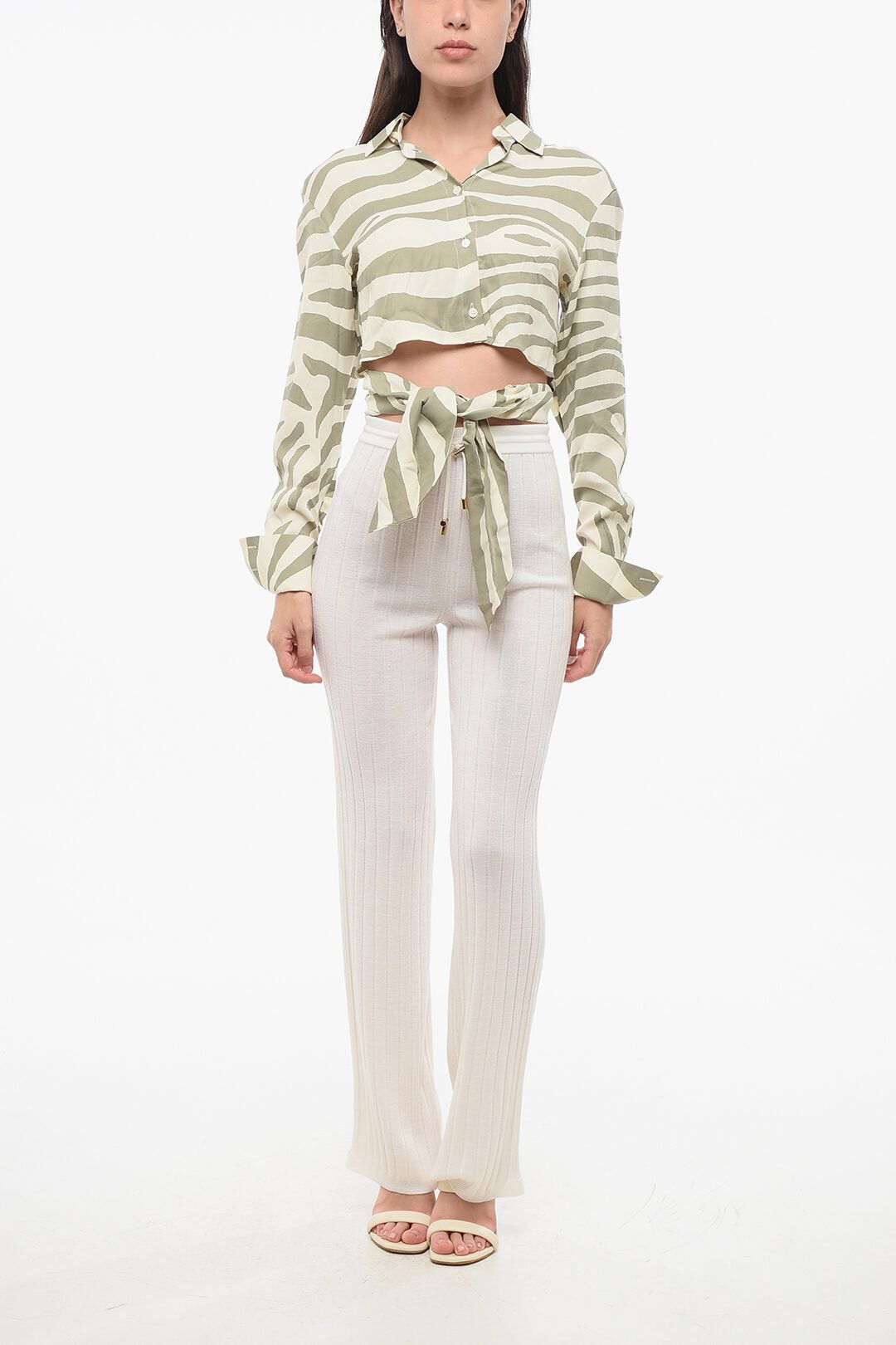 Balmain Cropped Animal-Print Shirt with Tie Detail Size XS / US 0-2 / IT 36-38 - 4 Thumbnail