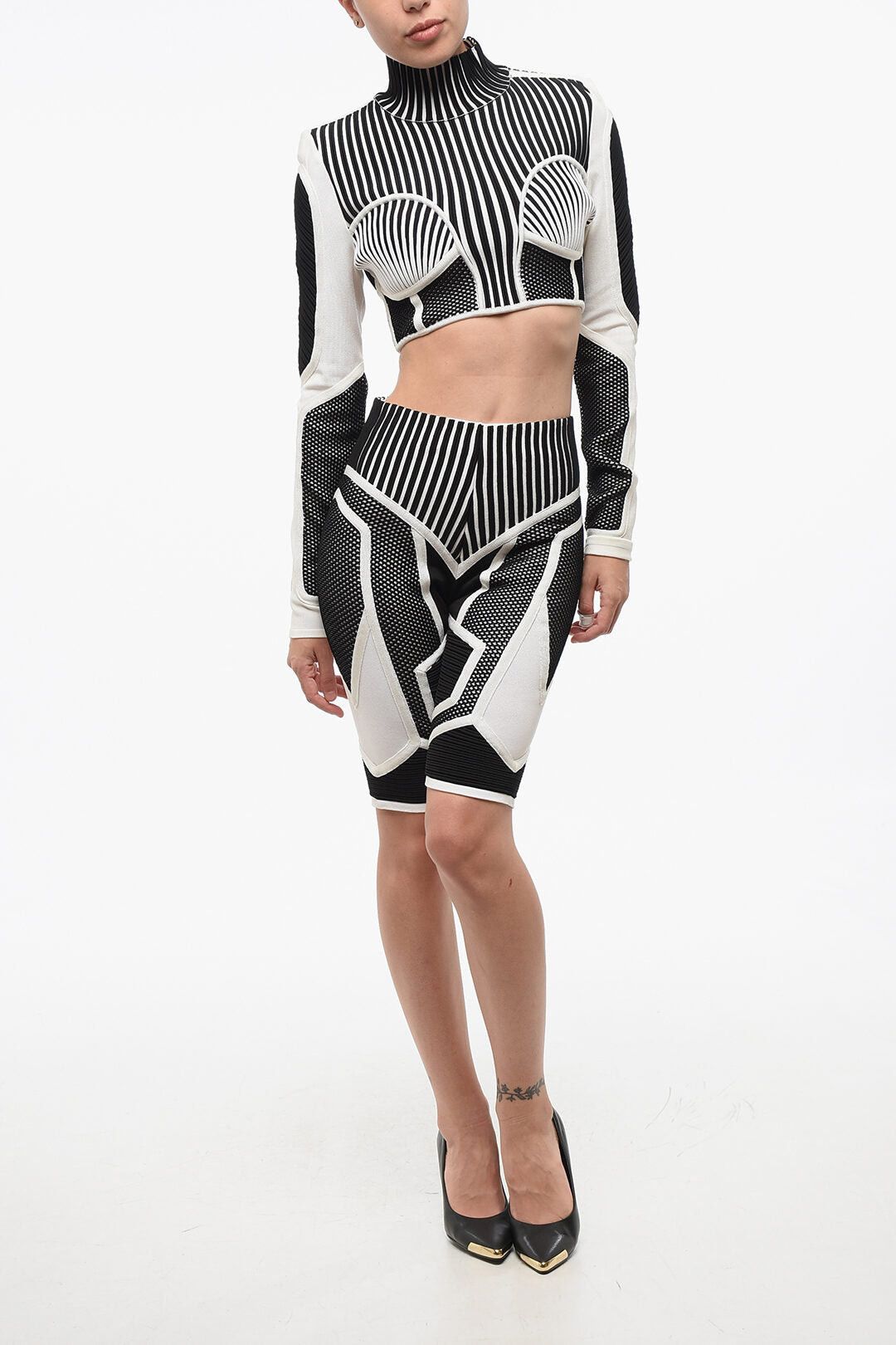 Balmain High-Waist Bicolour Biker Shorts Size 27" / US 4 / IT 40 - 4 Thumbnail