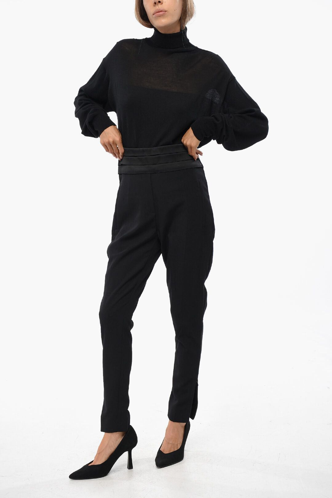 Balmain Satin High-Waist Solid-Color Trousers CARROTS Size 27" / US 4 / IT 40 - 4 Thumbnail
