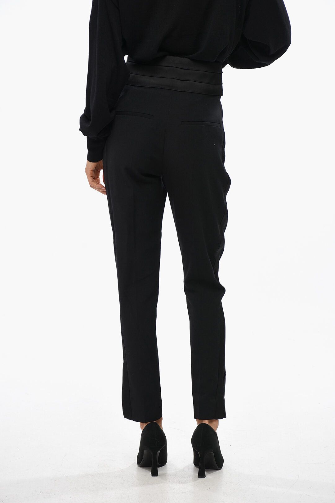 Balmain Satin High-Waist Solid-Color Trousers CARROTS Size 27" / US 4 / IT 40 - 2 Thumbnail