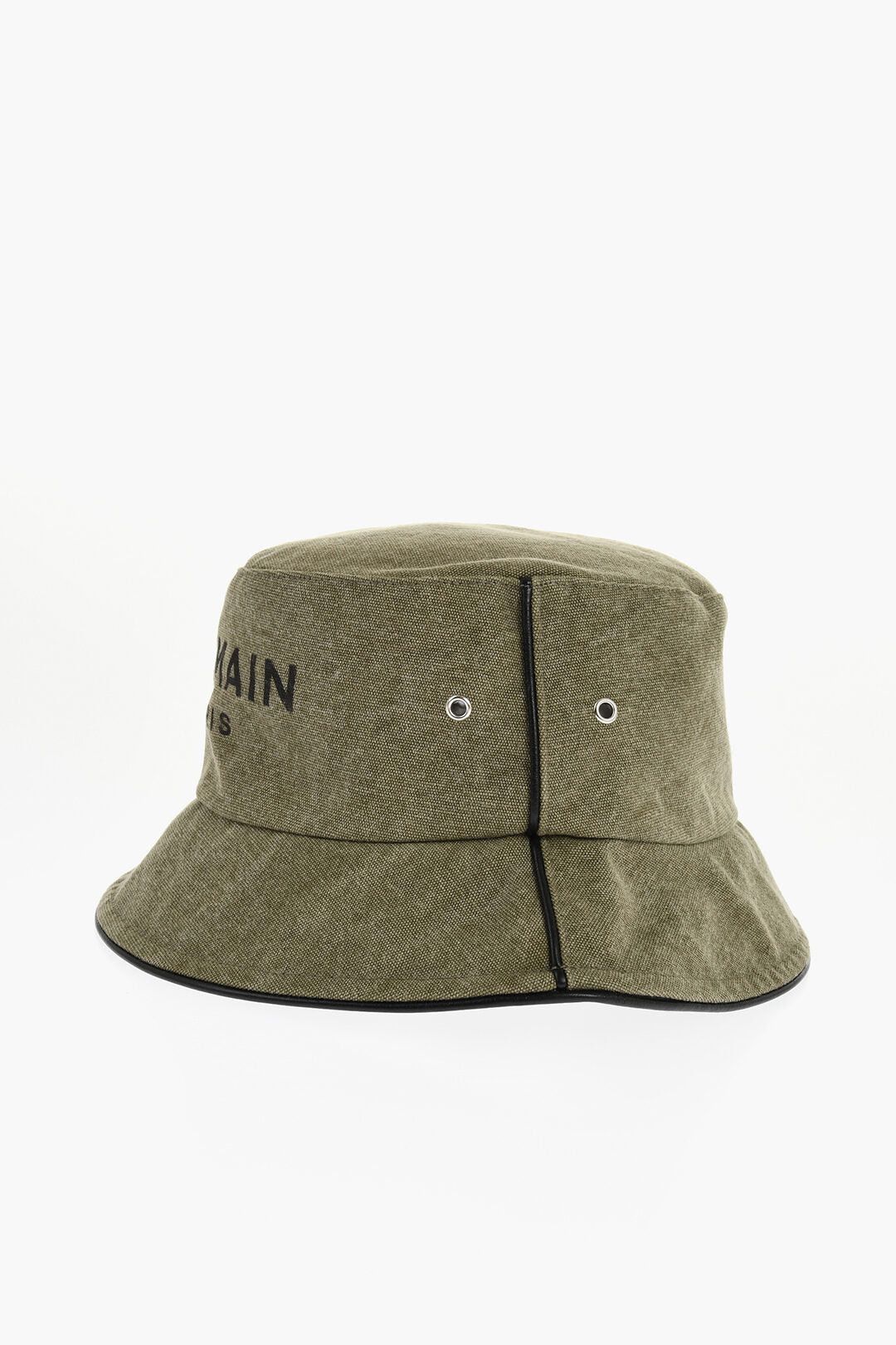 Balmain Canvas Bucket Hat B-ARMY with Leather Trims Size ONE SIZE - 2 Thumbnail