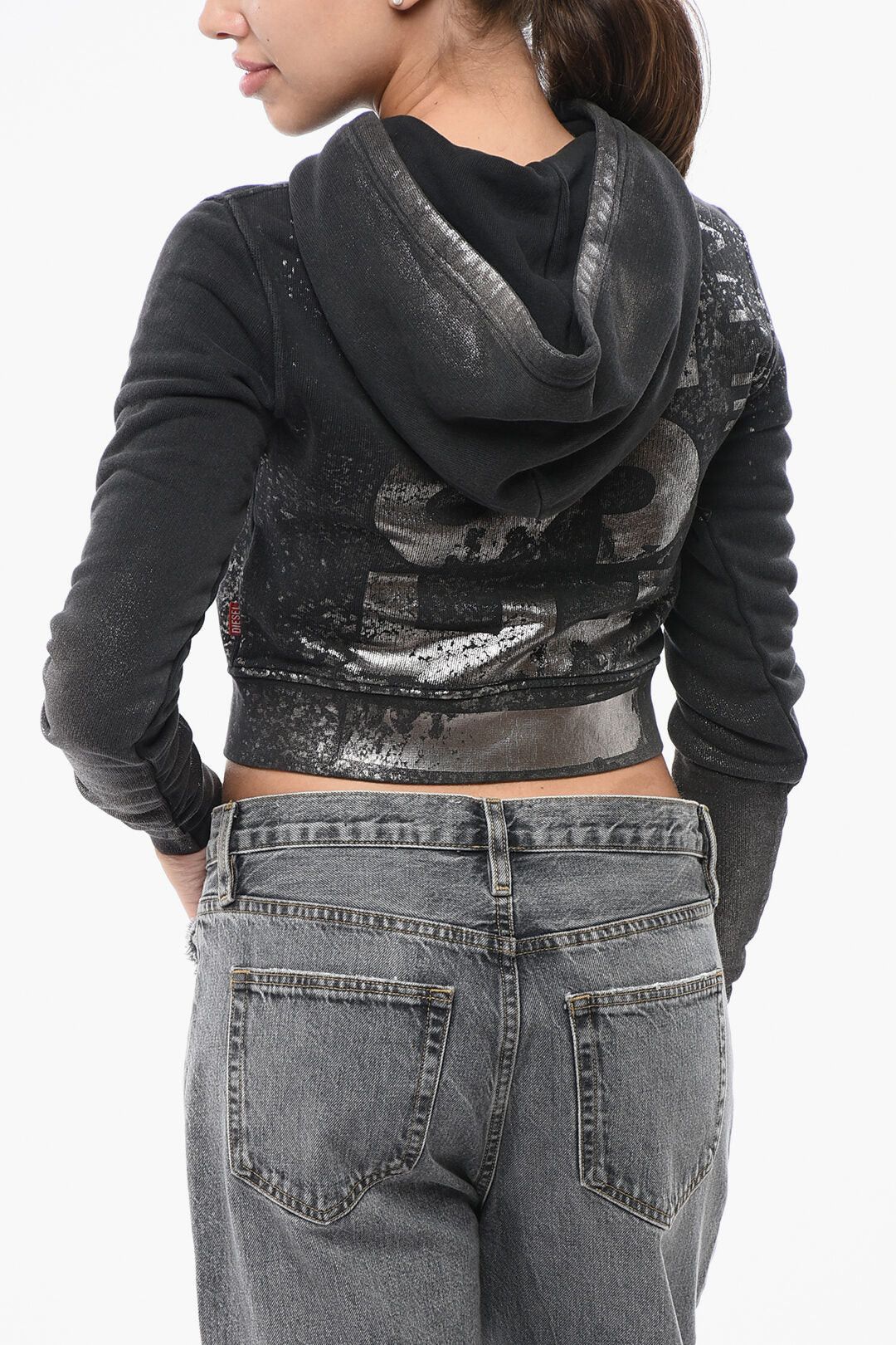 Diesel Hoodie Cropped Fit F-SLIMMY-P6 with Metallic Effect Print Size XS / US 0-2 / IT 36-38 - 2 Thumbnail