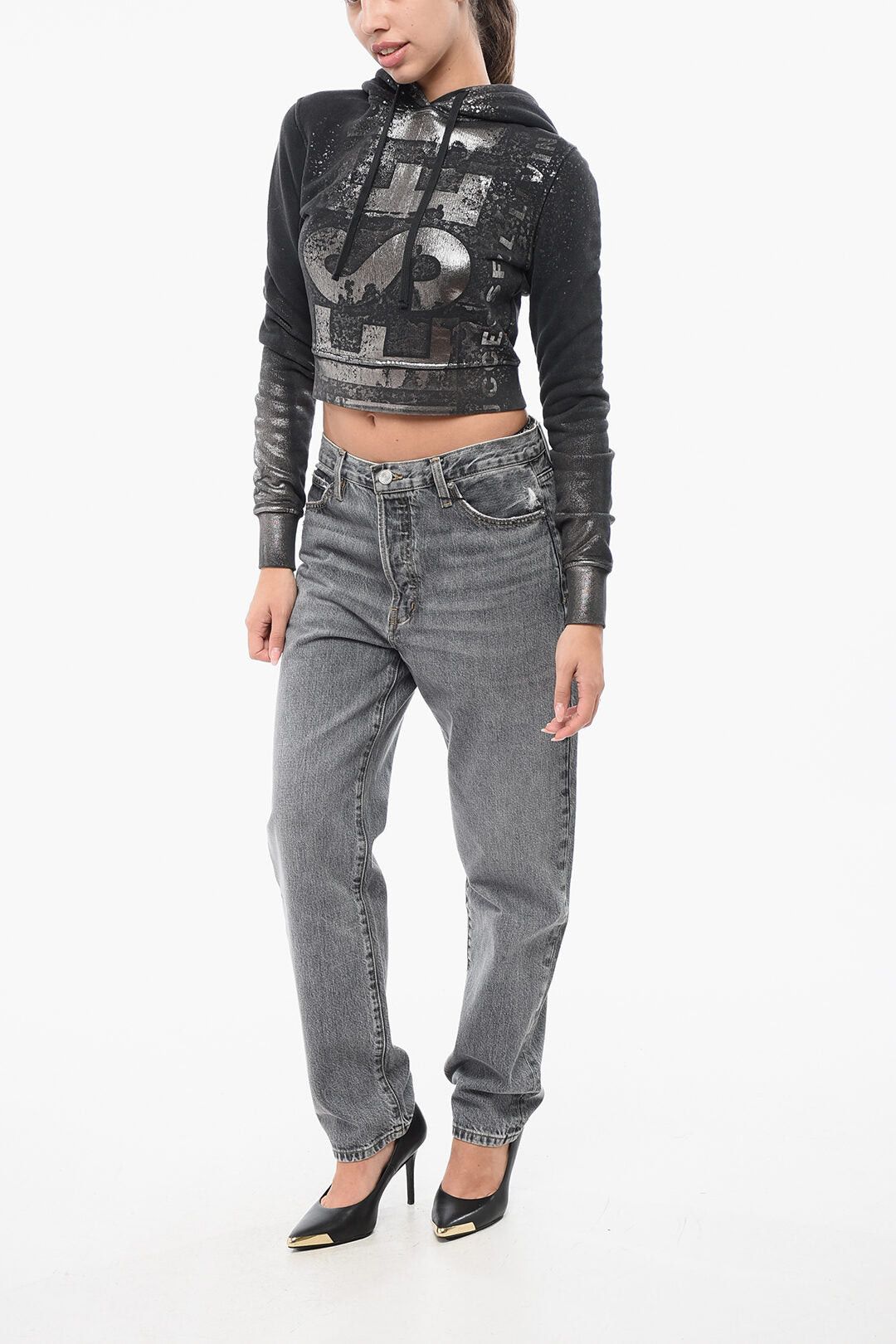 Diesel Hoodie Cropped Fit F-SLIMMY-P6 with Metallic Effect Print Size XS / US 0-2 / IT 36-38 - 4 Thumbnail