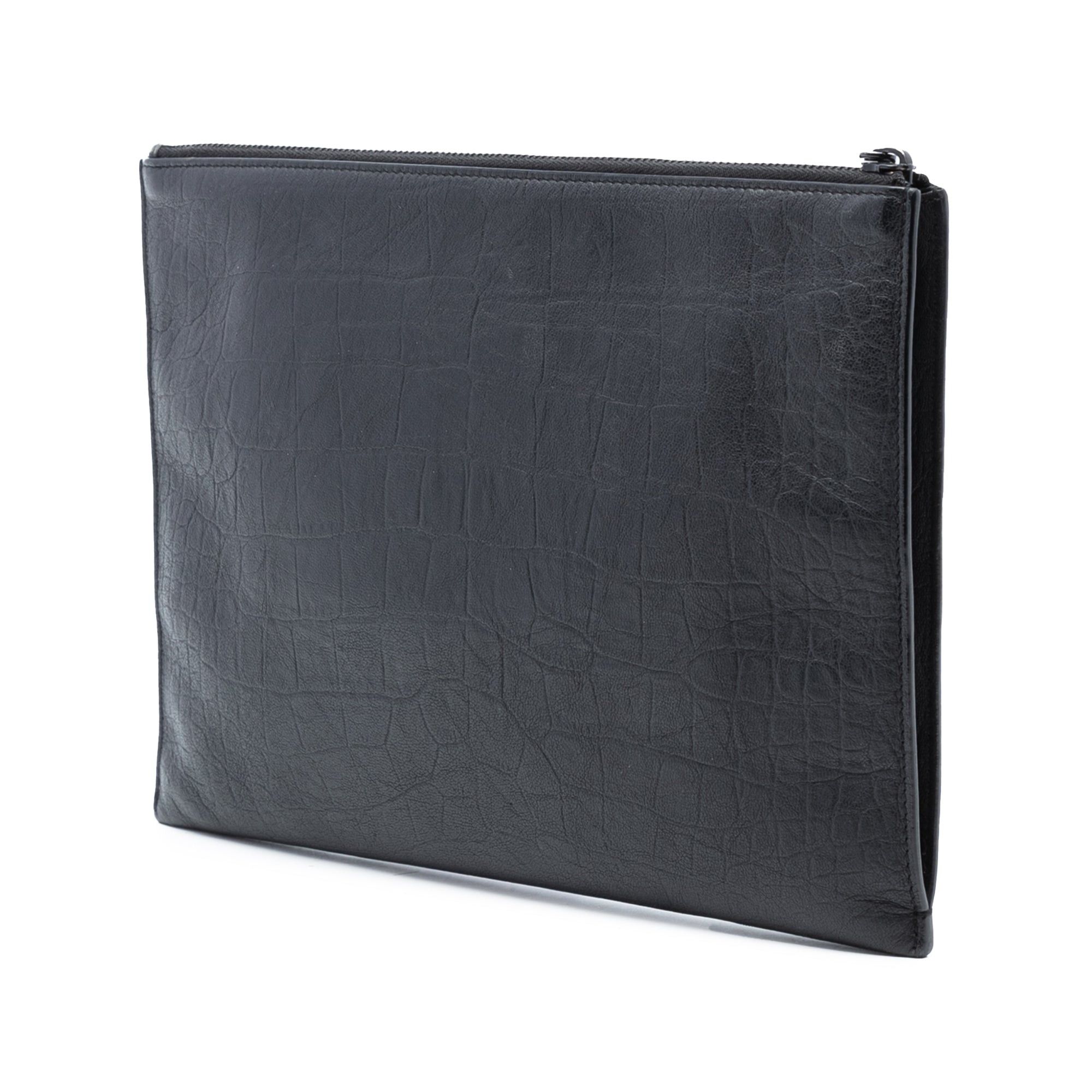 Saint Laurent Paris Croc Embossed Leather Monogram Clutch Size ONE SIZE - 2 Thumbnail