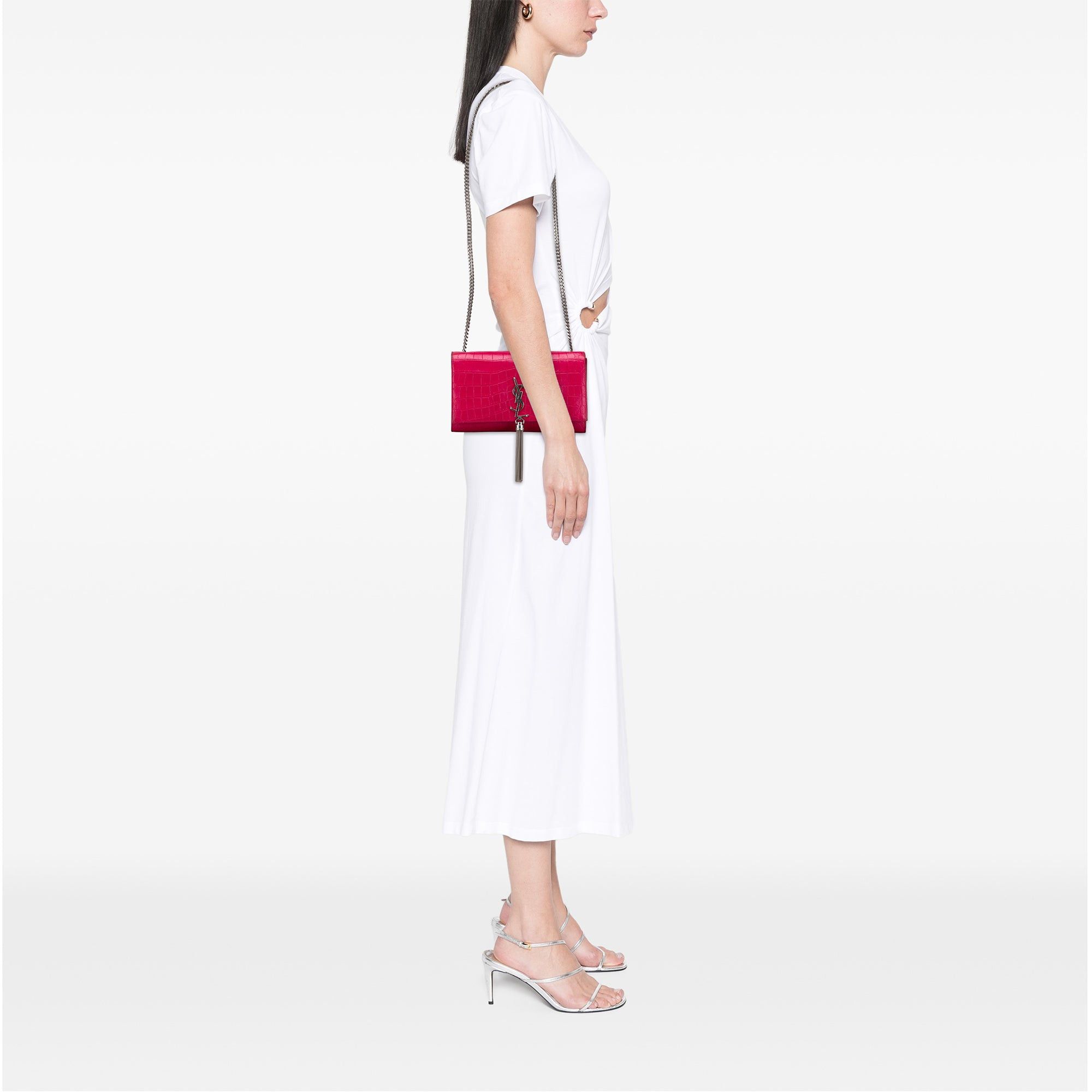 Saint Laurent Paris Medium Croc Embossed Leather Kate Tassel Crossbody Size ONE SIZE - 9 Thumbnail
