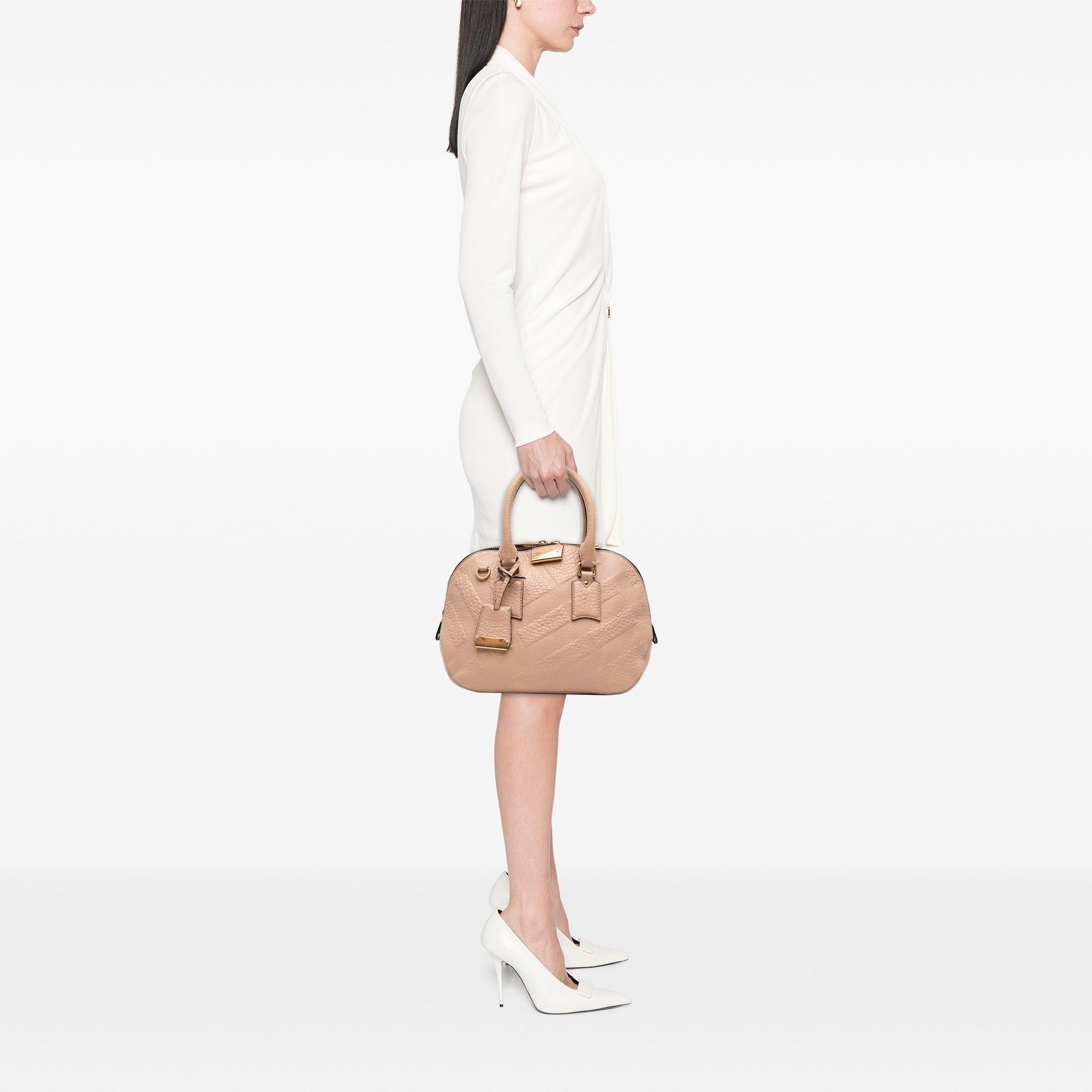 Burberry Medium Heritage Grain Check Embossed Orchard Bowling Bag Size ONE SIZE - 9 Thumbnail