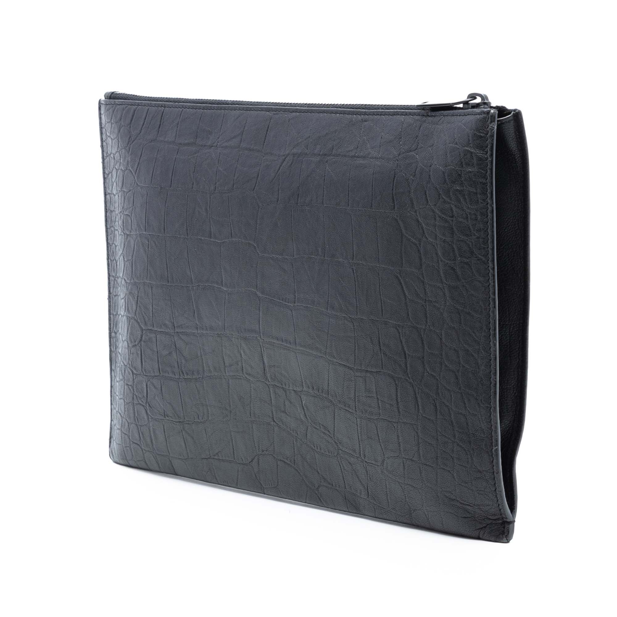 Saint Laurent Paris Croc Embossed Leather Monogram Zip Pouch Size ONE SIZE - 2 Thumbnail