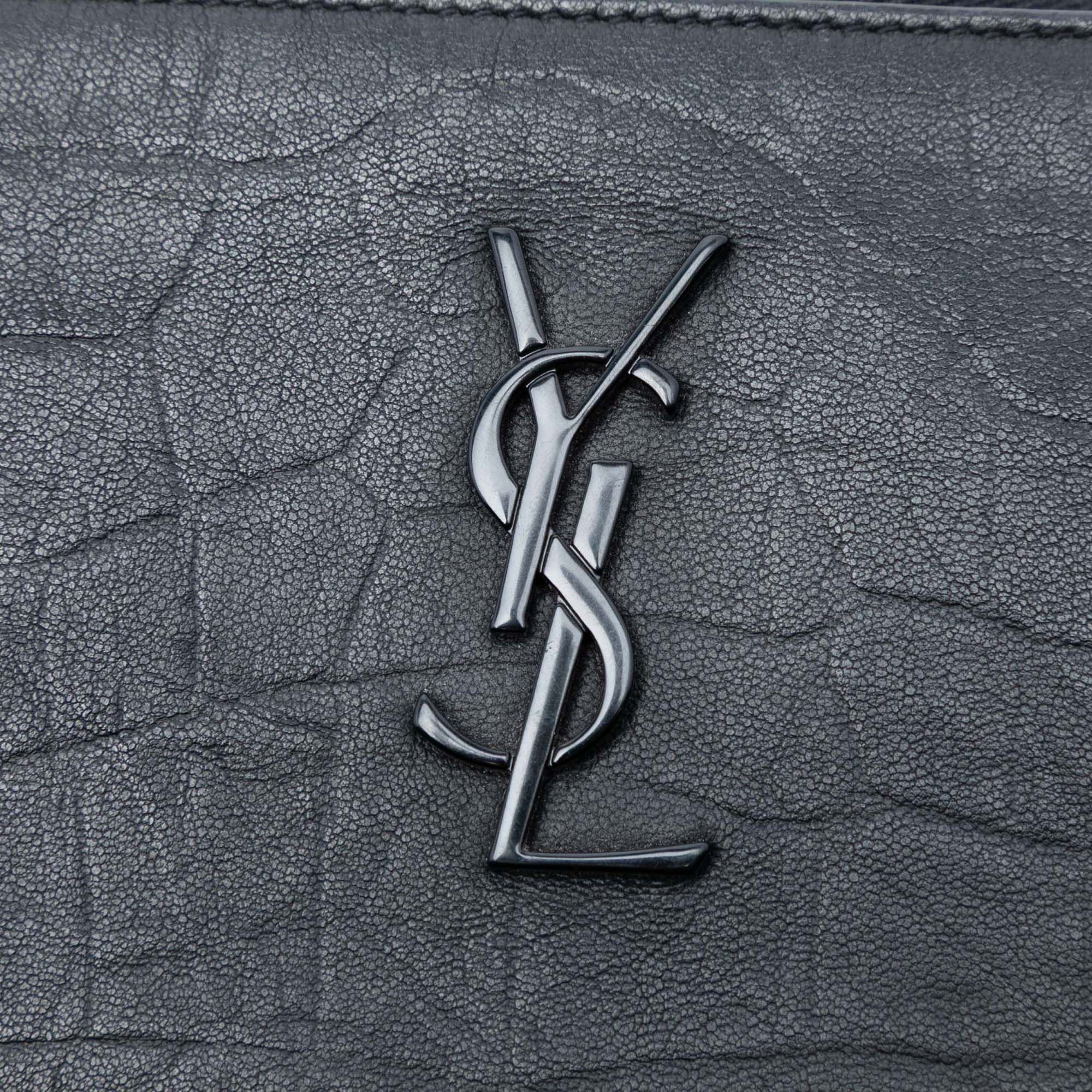Saint Laurent Paris Croc Embossed Leather Monogram Zip Pouch Size ONE SIZE - 5 Thumbnail