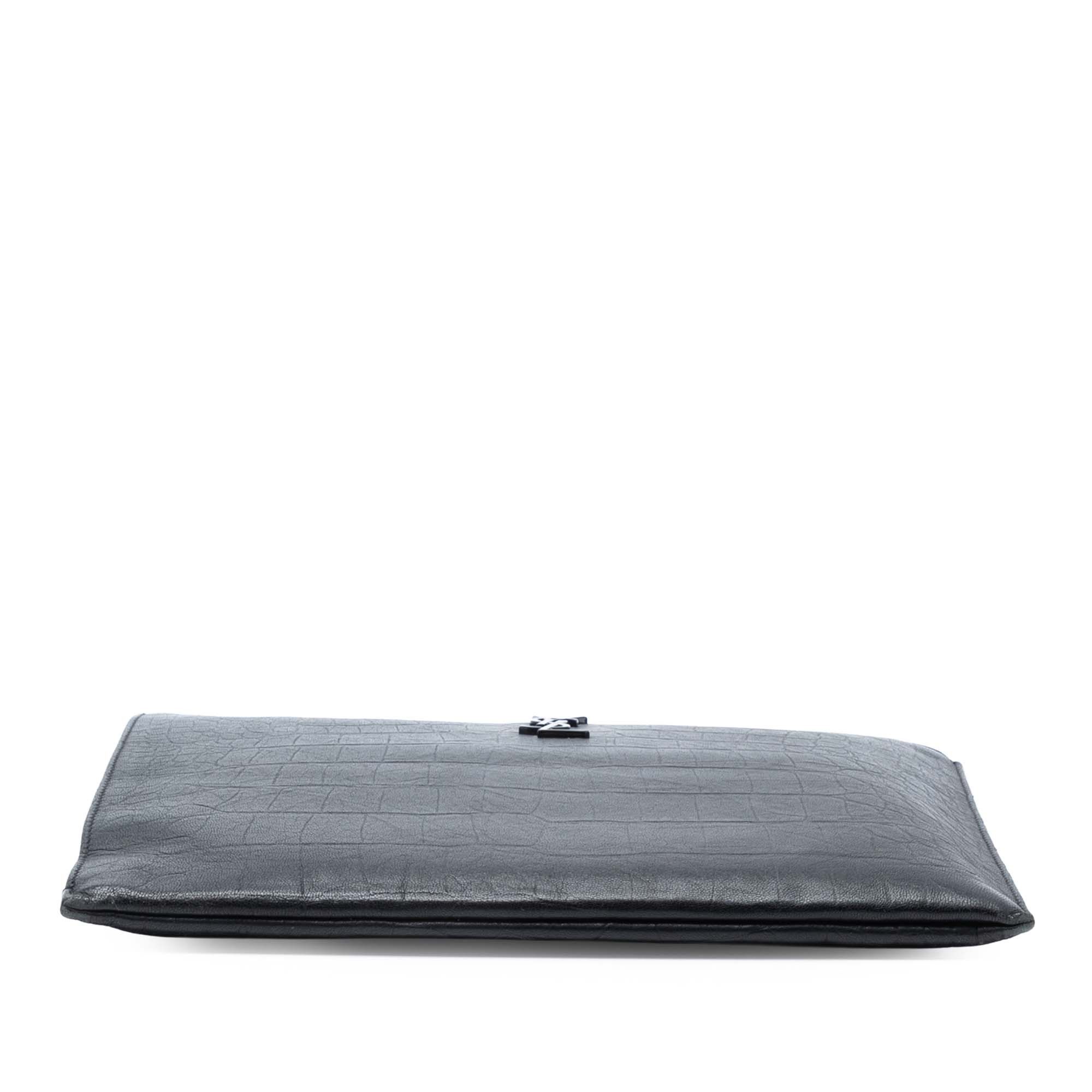 Saint Laurent Paris Croc Embossed Leather Monogram Zip Pouch Size ONE SIZE - 3 Thumbnail