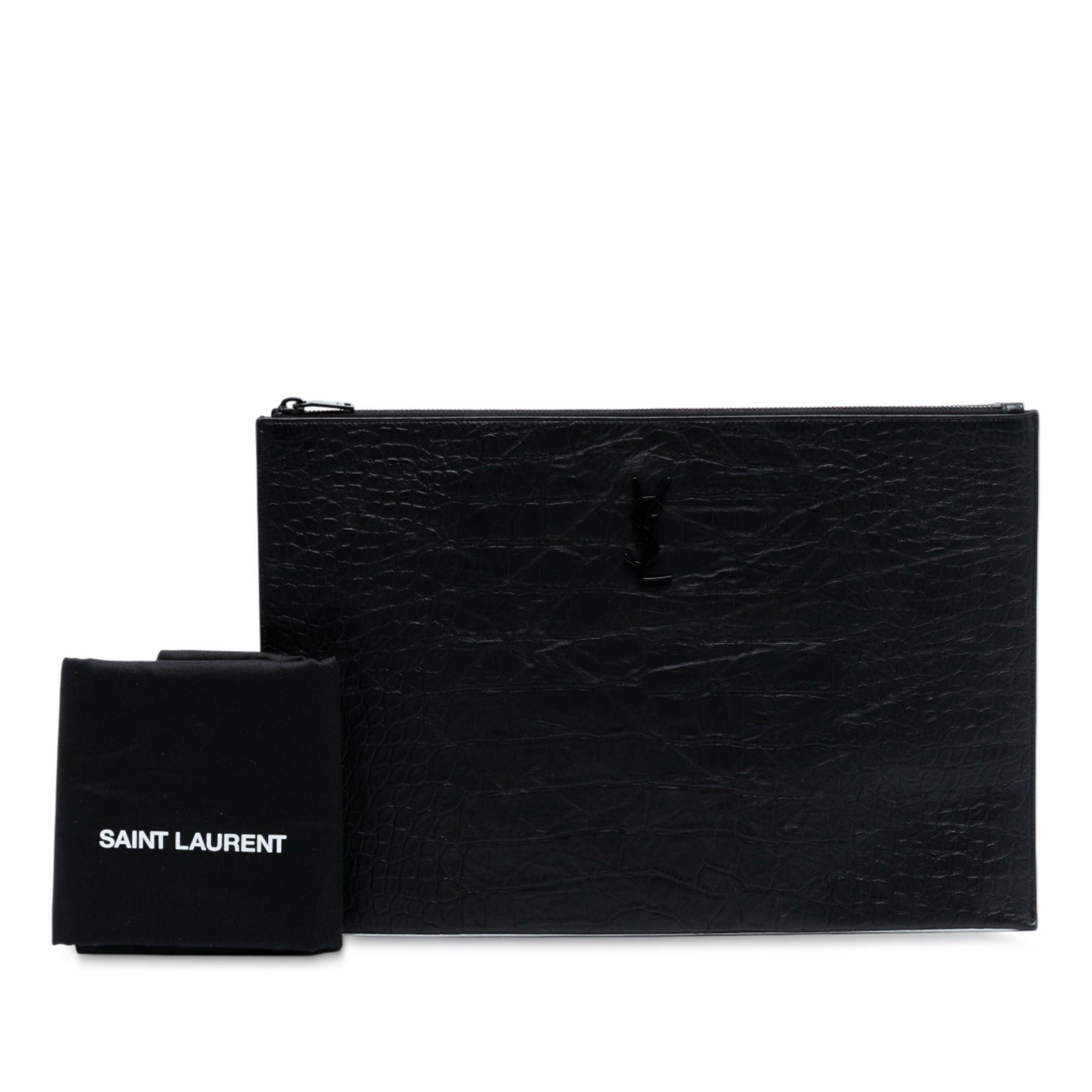 Saint Laurent Paris Croc Embossed Leather Monogram Clutch Size ONE SIZE - 8 Thumbnail