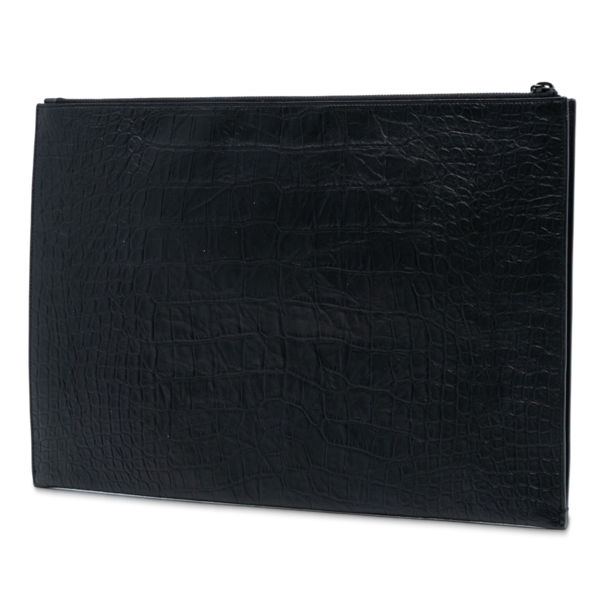 Saint Laurent Paris Croc Embossed Leather Monogram Clutch Size ONE SIZE - 2 Thumbnail