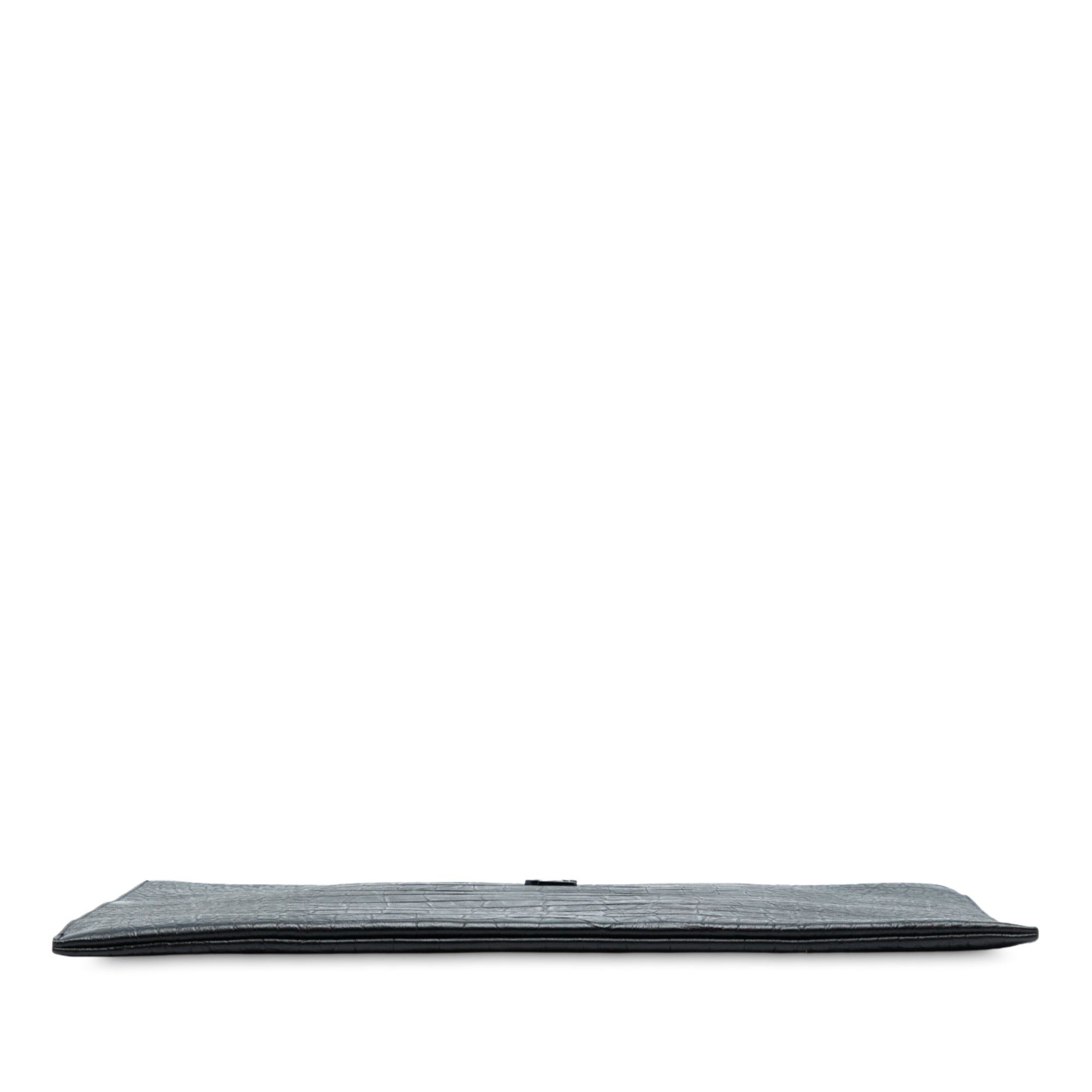 Saint Laurent Paris Croc Embossed Leather Monogram Clutch Size ONE SIZE - 3 Thumbnail