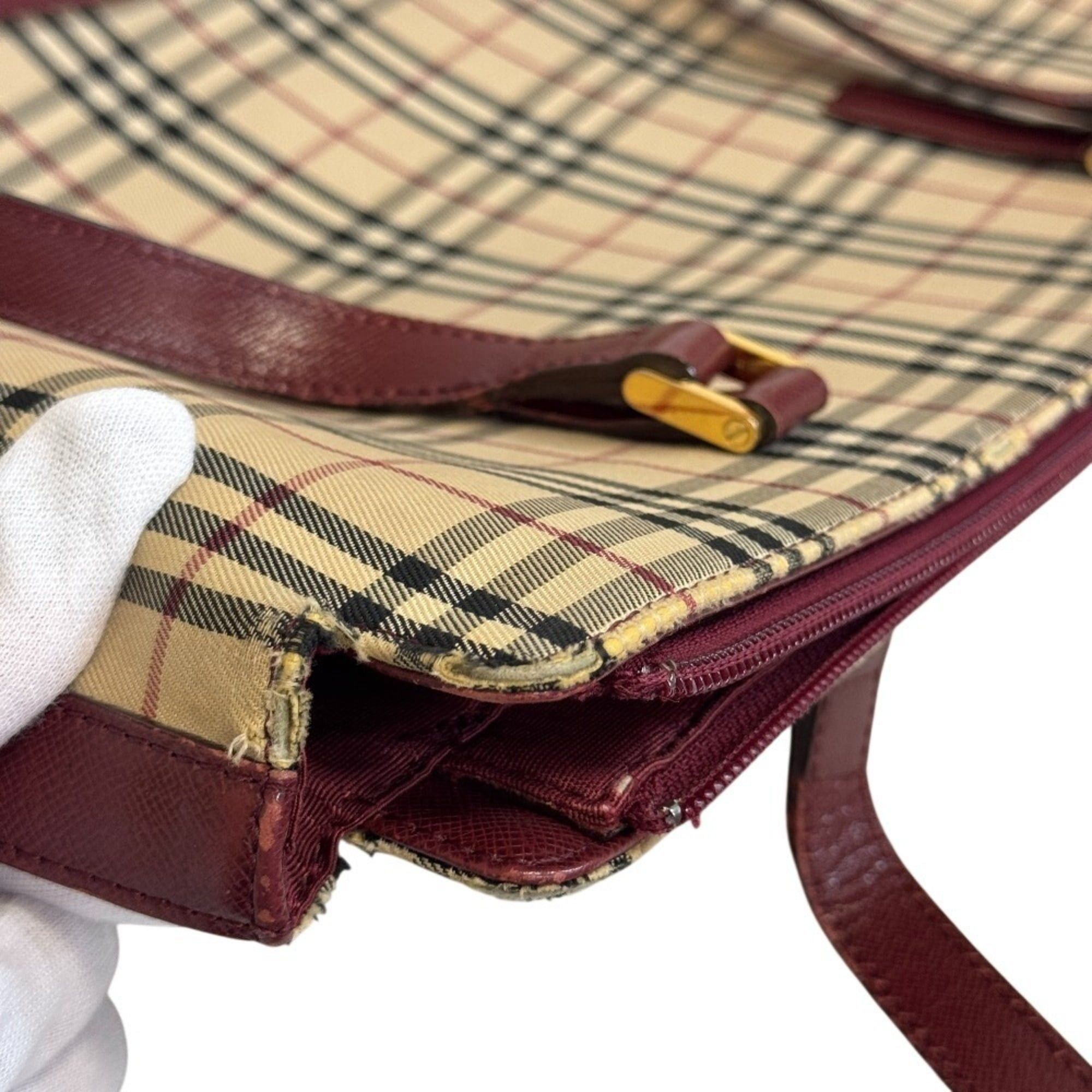 Burberry BURBERRY Nova Check Tote Bag, Beige, Women's Size ONE SIZE - 11 Thumbnail