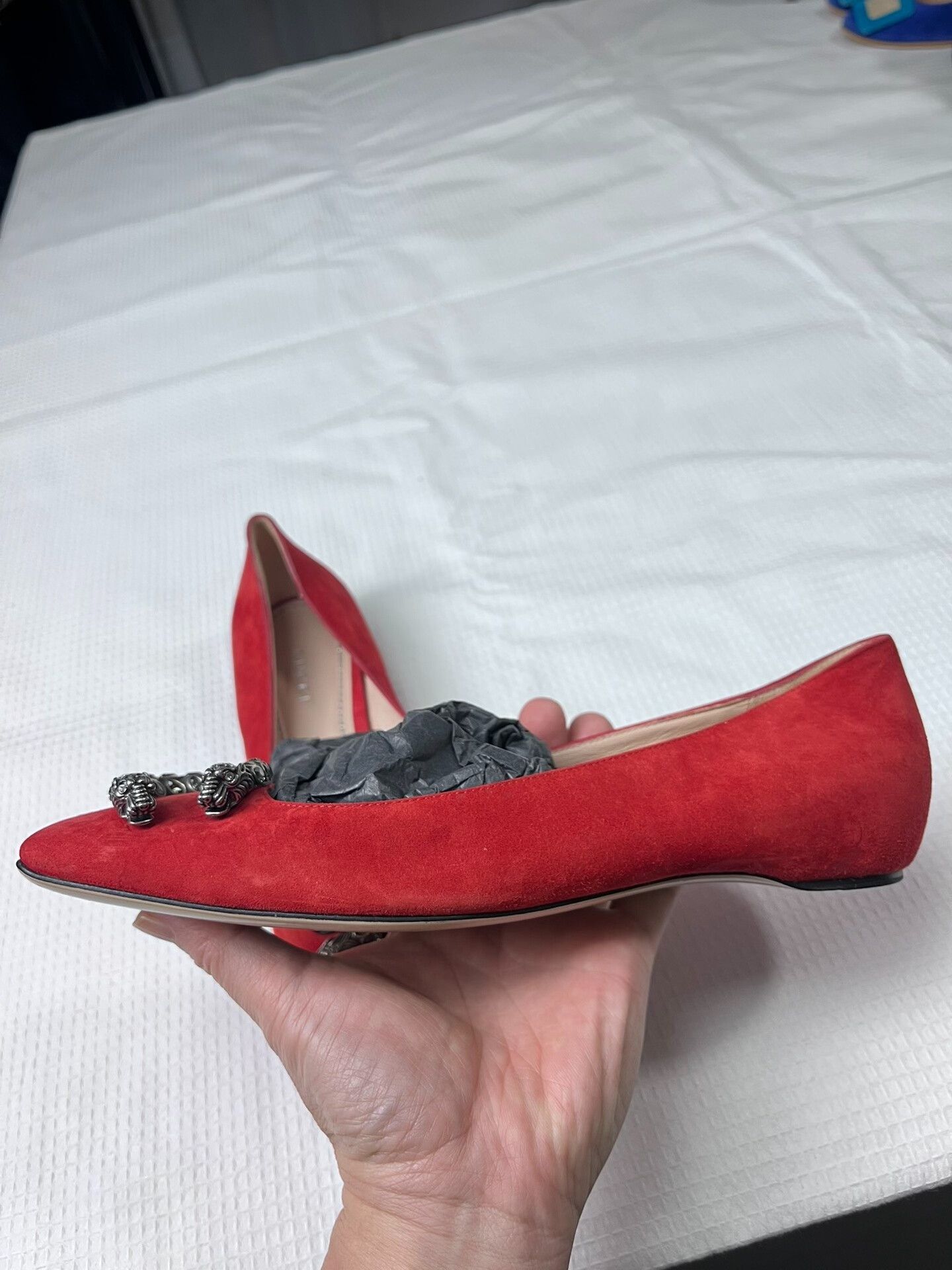 Gucci Gucci Dionysus Red Suede Flats 37.5 Size US 6.5 / IT 36.5 - 3 Thumbnail