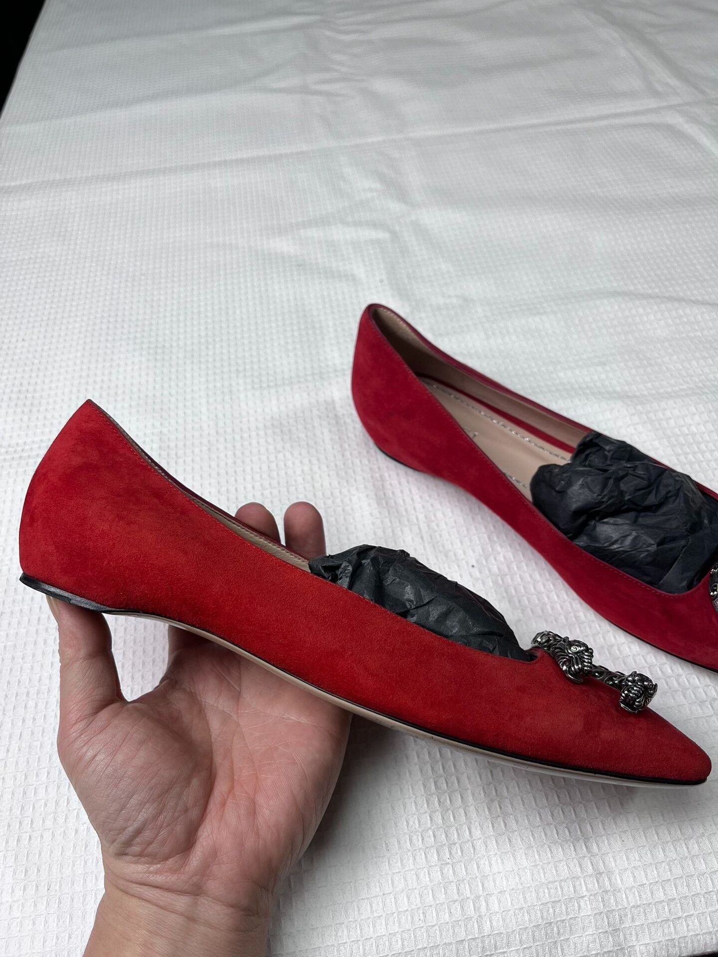 Gucci Gucci Dionysus Red Suede Flats 37.5 Size US 6.5 / IT 36.5 - 2 Thumbnail