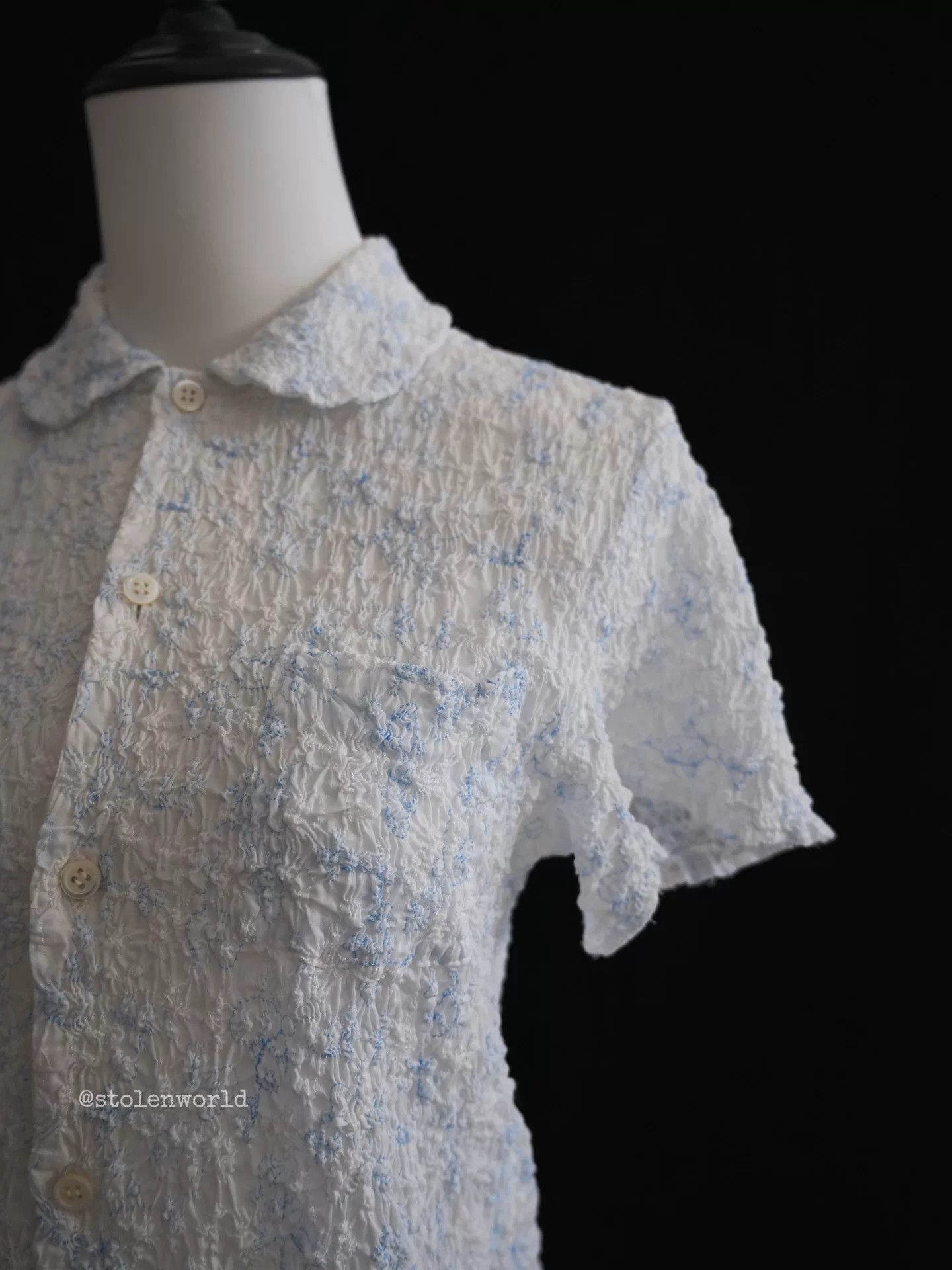 Comme des Garcons Comme des Garçons Light Blue Embroidered Pleated Shirt Size M / US 6-8 / IT 42-44 - 2 Thumbnail