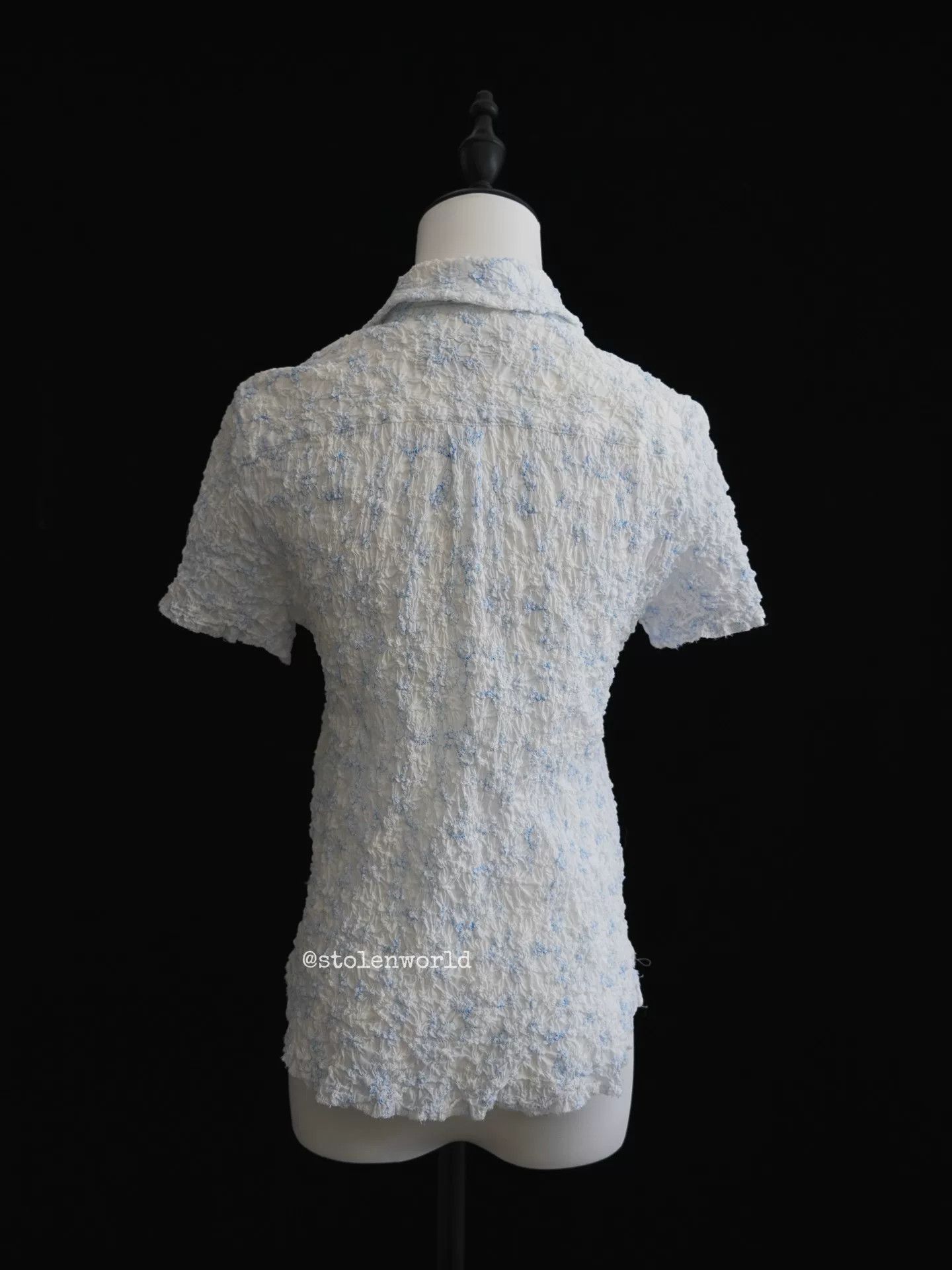 Comme des Garcons Comme des Garçons Light Blue Embroidered Pleated Shirt Size M / US 6-8 / IT 42-44 - 8 Thumbnail