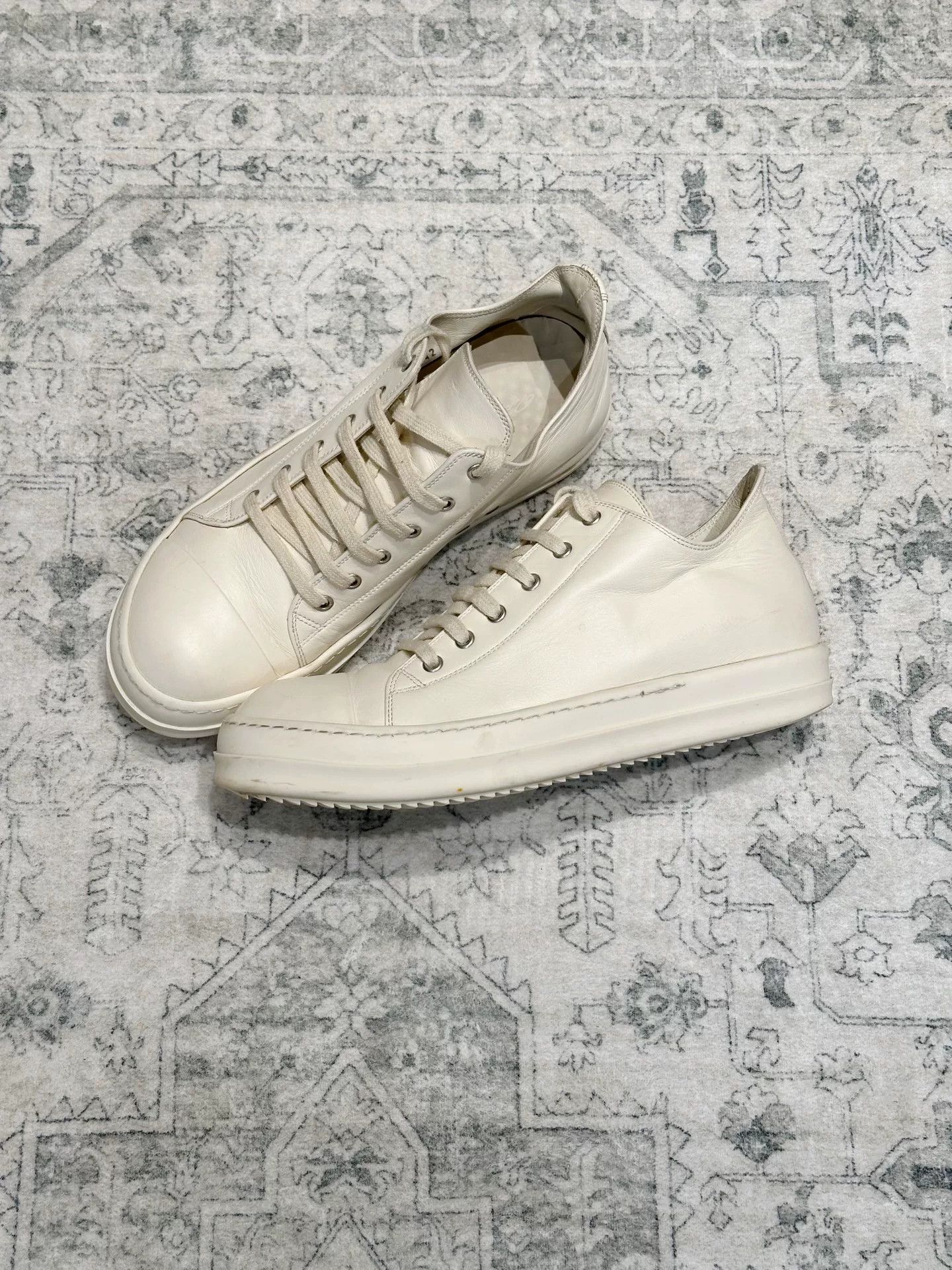 Rick Owens Rick Owens Milk White Leather Low-Top Sneakers Size US 9 / EU 42 - 4 Thumbnail