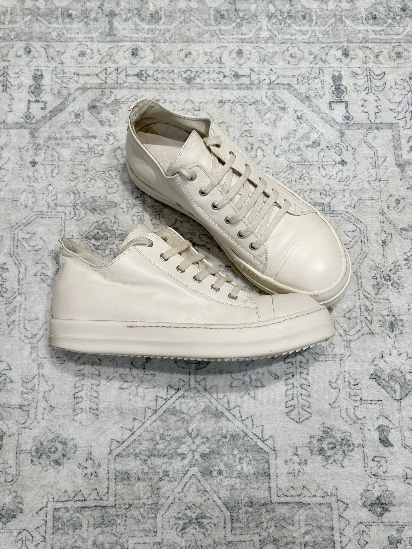 Rick Owens Rick Owens Milk White Leather Low-Top Sneakers Size US 9 / EU 42 - 3 Thumbnail