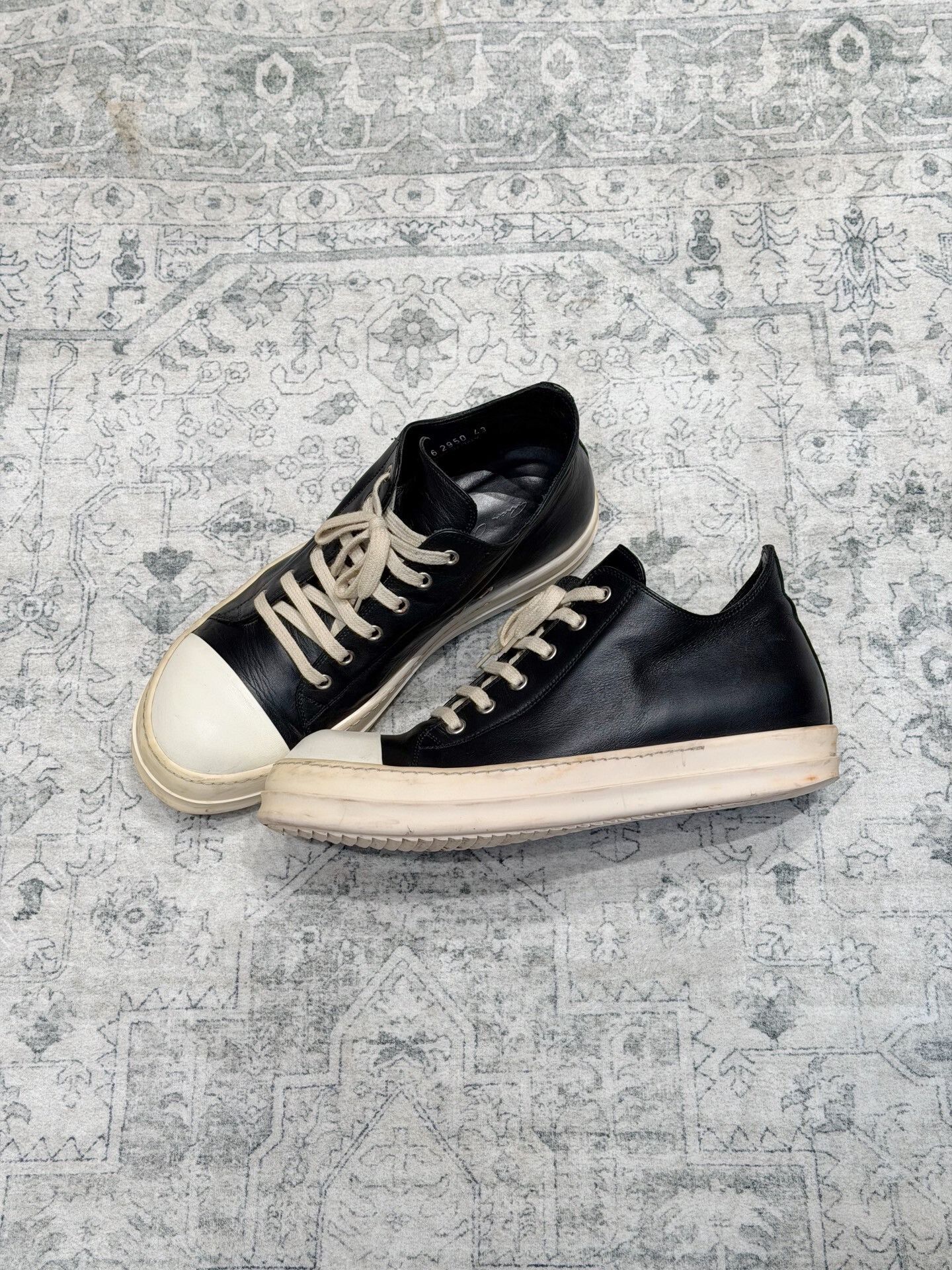 Rick Owens Rick Owens Low-Top Leather Black White Size US 10 / EU 43 - 4 Thumbnail