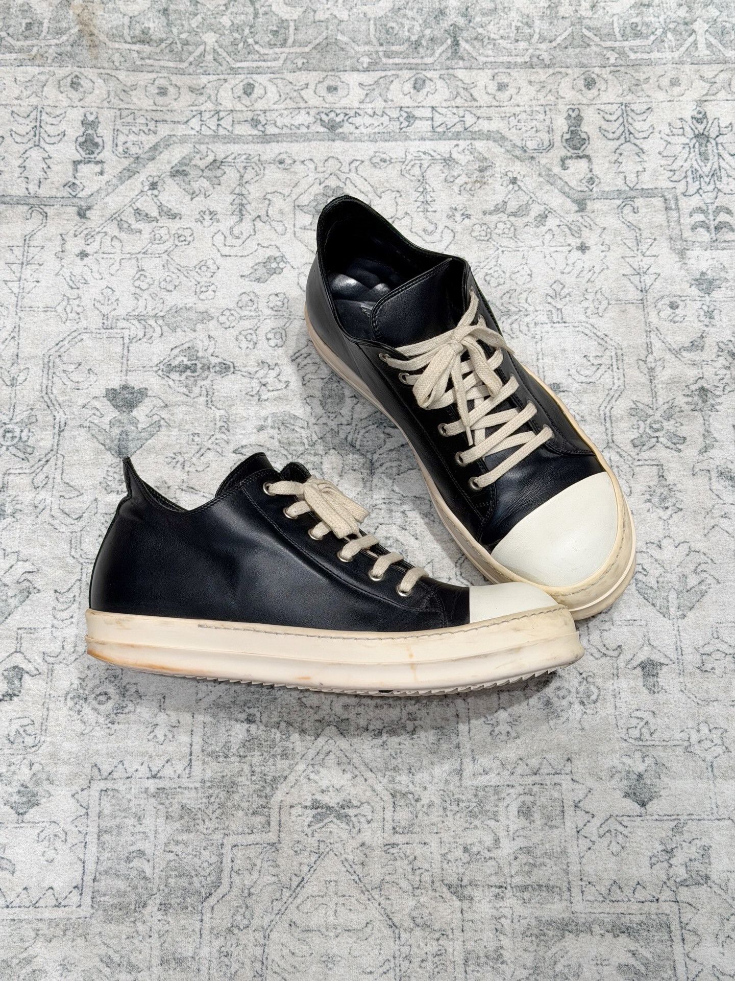 Rick Owens Rick Owens Low-Top Leather Black White Size US 10 / EU 43 - 3 Thumbnail