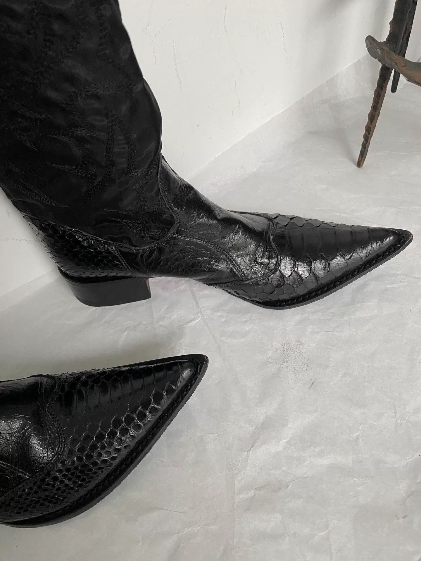 Gianni Barbato Gianni Barbato Pointed Toe Embroidered Leather Boots Size US 5.5 / IT 35.5 - 4 Thumbnail