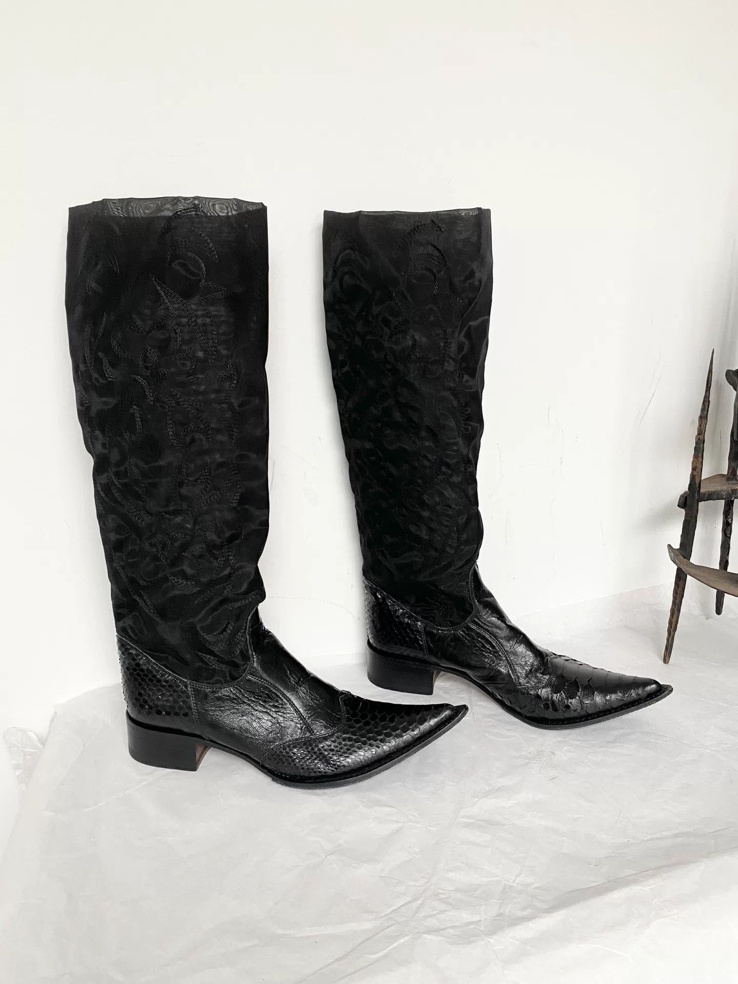 Gianni Barbato Gianni Barbato Pointed Toe Embroidered Leather Boots Size US 5.5 / IT 35.5 - 3 Thumbnail