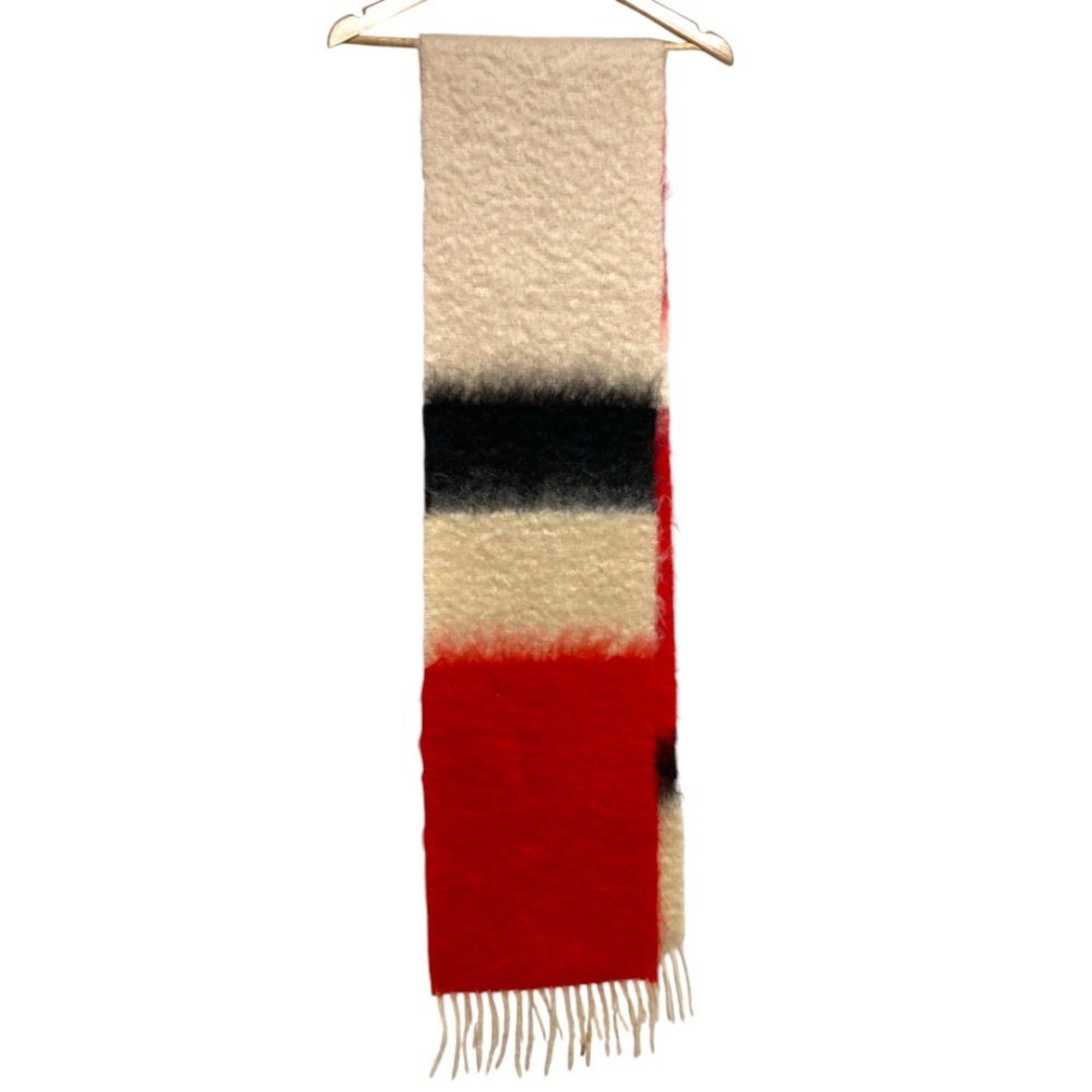 Loewe LOEWE Anagram Leather Patch Wool Mohair Shaggy Scarf Red Women's Luxs Pre-owned Brands Size ONE SIZE - 2 Thumbnail