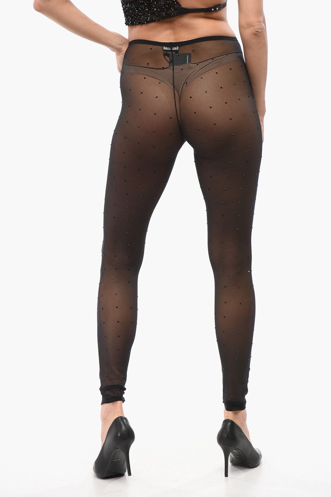 Dsquared2 Mesh Tights with All-Over Crystals Size ONE SIZE - 2 Thumbnail