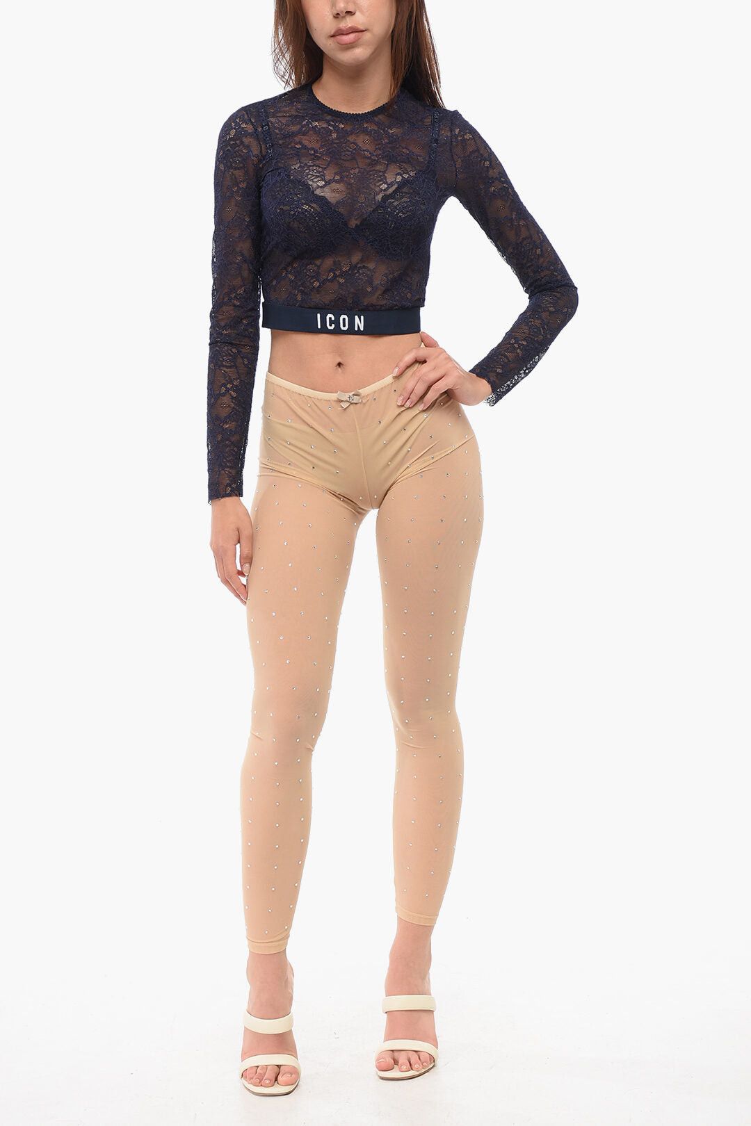 Dsquared2 Sheer Nylon Tights with All-Over Crystals Size ONE SIZE - 4 Thumbnail