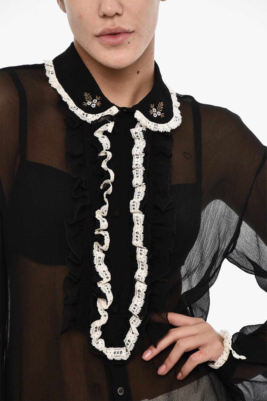 Dsquared2 Sheer Silk Blouse with Ruched Neck Size XS / US 0-2 / IT 36-38 - 3 Thumbnail