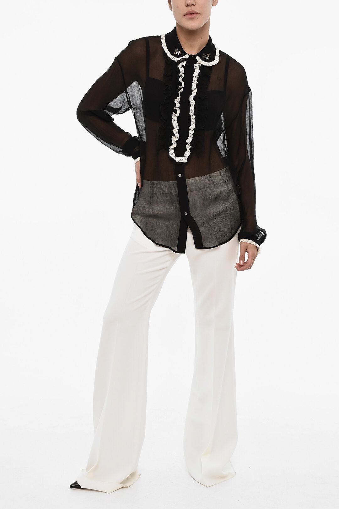 Dsquared2 Sheer Silk Blouse with Ruched Neck Size XS / US 0-2 / IT 36-38 - 4 Thumbnail