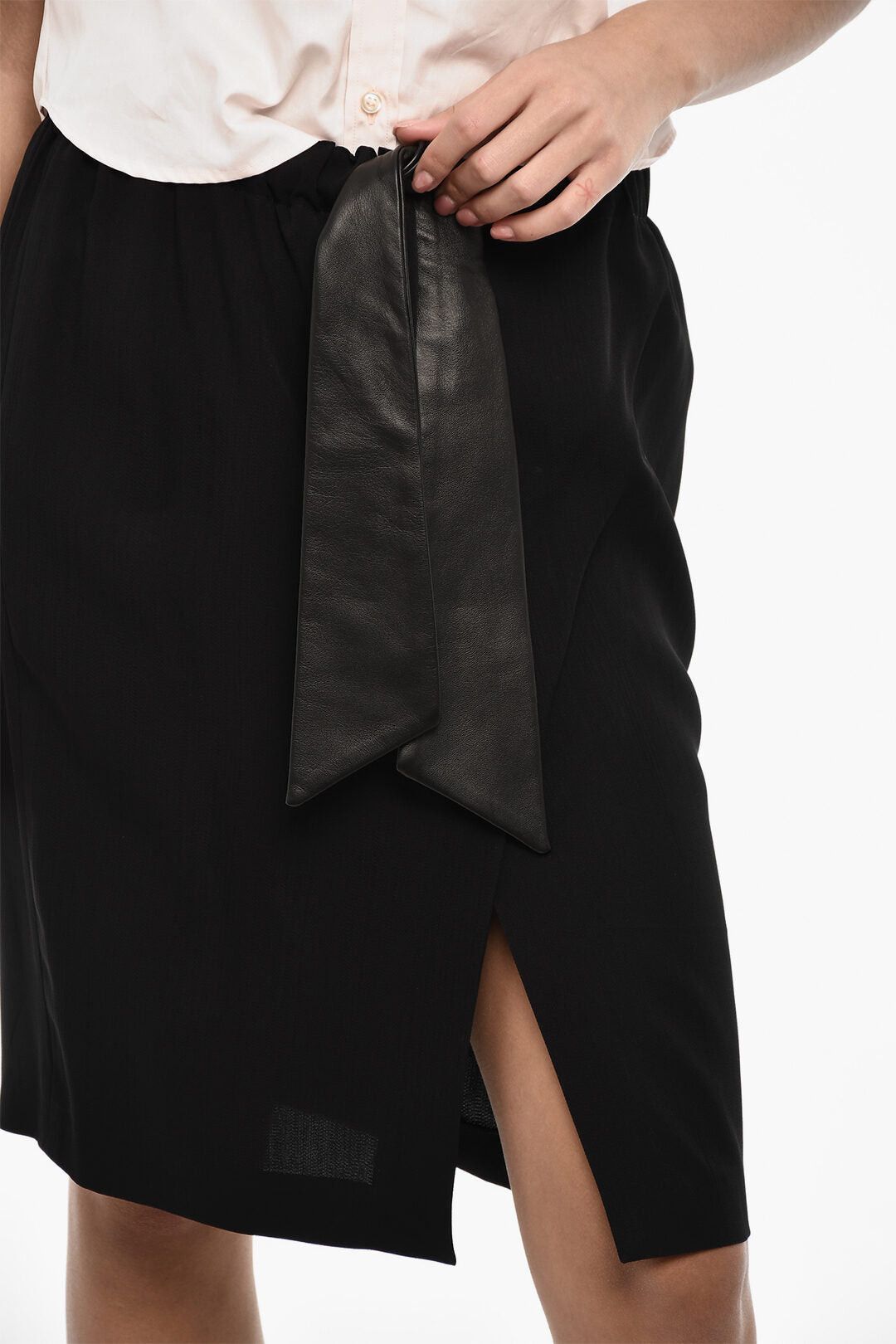 Dsquared2 Leather-Belted Solid-Color Midi Skirt with Front Slit Size XS / US 0-2 / IT 36-38 - 3 Thumbnail