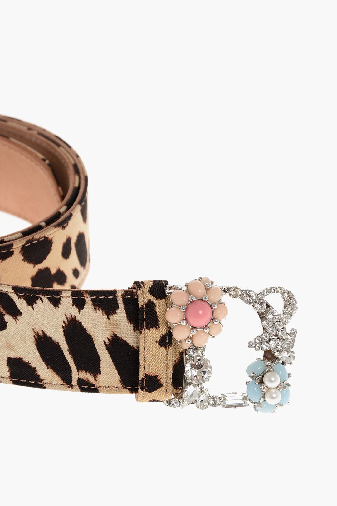 Dsquared2 Animal-Print Fabric Belt With Jewel Buckle 40 mm Size ONE SIZE - 2 Thumbnail