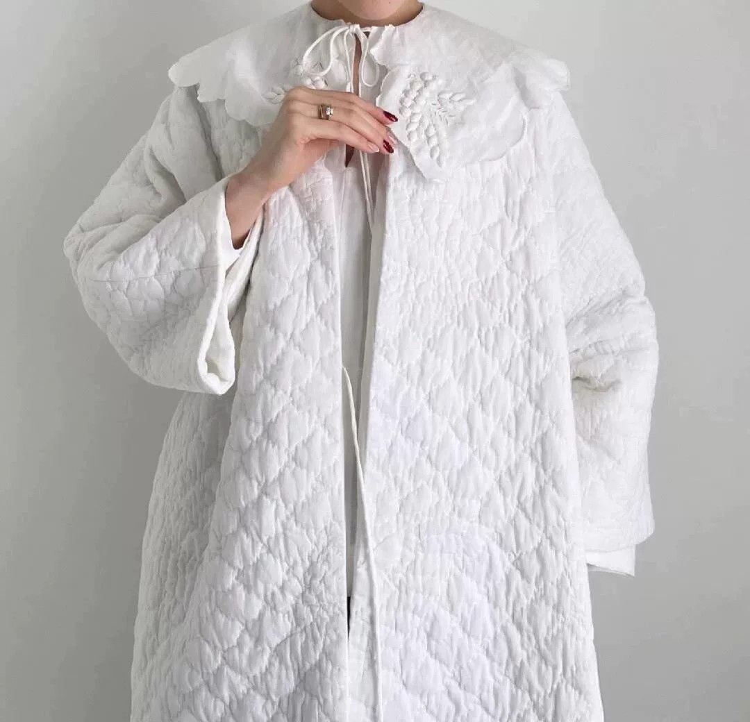 Other TOWAVASE White Linen Long Quilted Coat Size M / US 6-8 / IT 42-44 - 7 Thumbnail