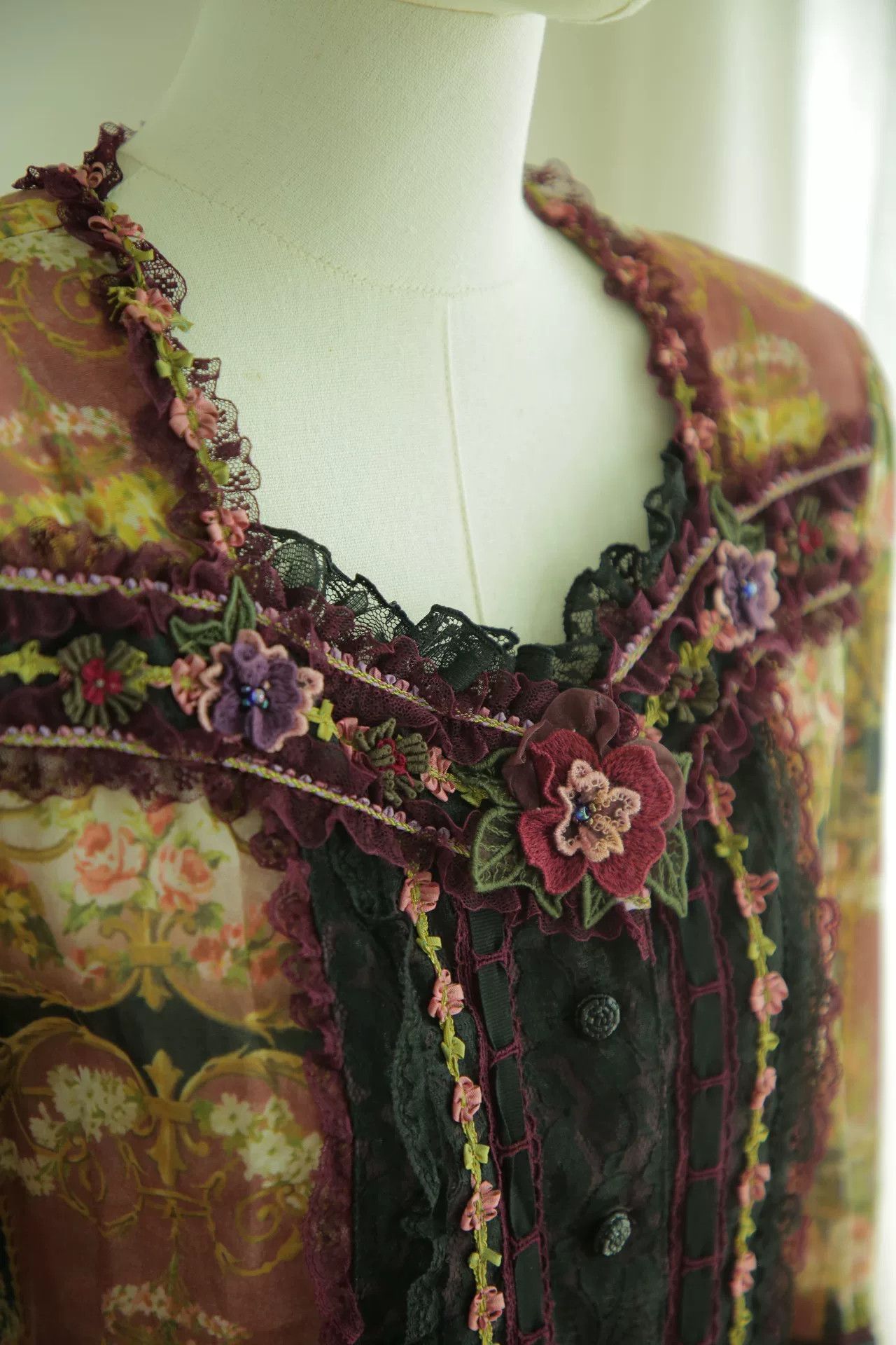 non Vintage Floral Print Sheer Blouse Size M / US 6-8 / IT 42-44 - 3 Thumbnail
