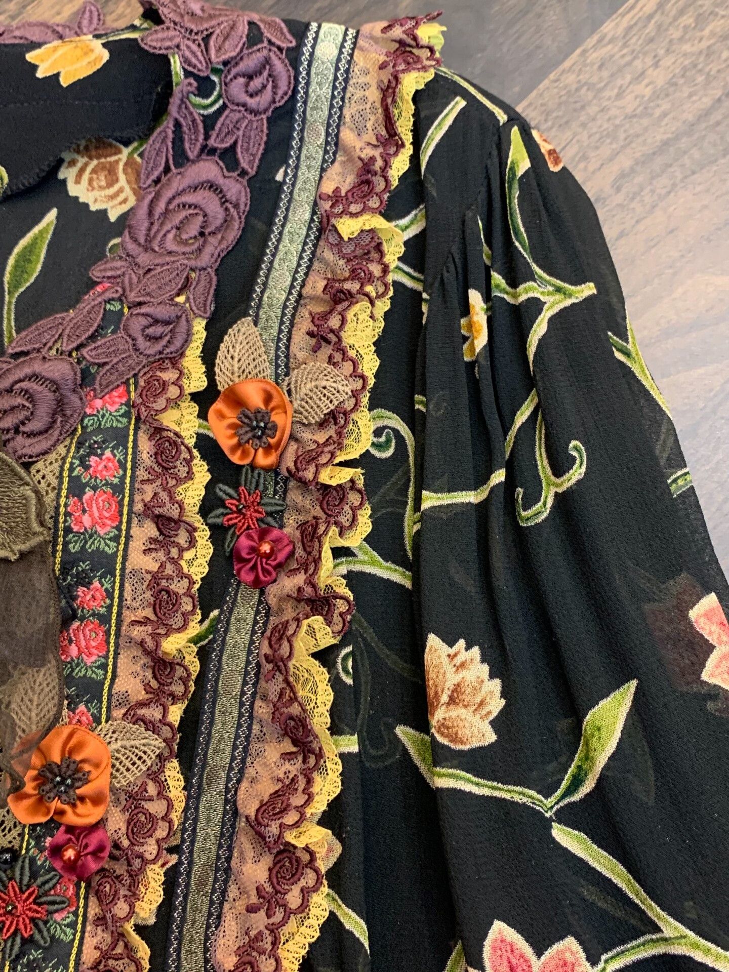 Mademoiselle Non Non Floral Embroidered Lace Blouse Shirt Size S / US 4 / IT 40 - 4 Thumbnail
