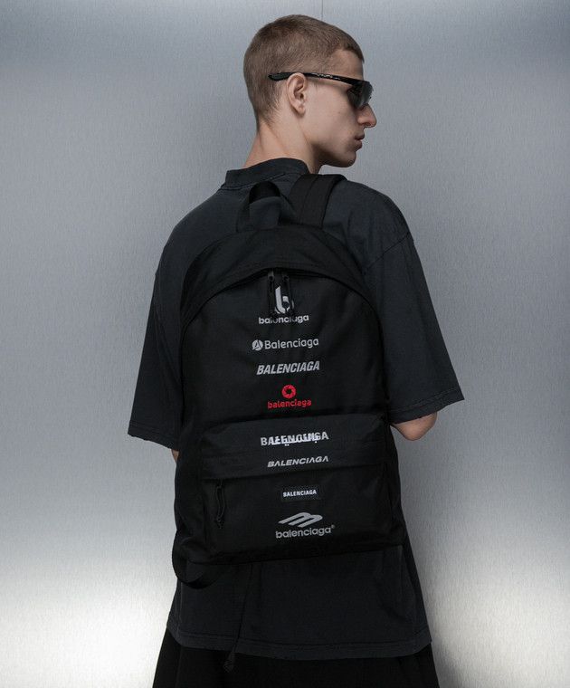 Balenciaga Black explorer backpack with logo embroidery Size ONE SIZE - 3 Thumbnail