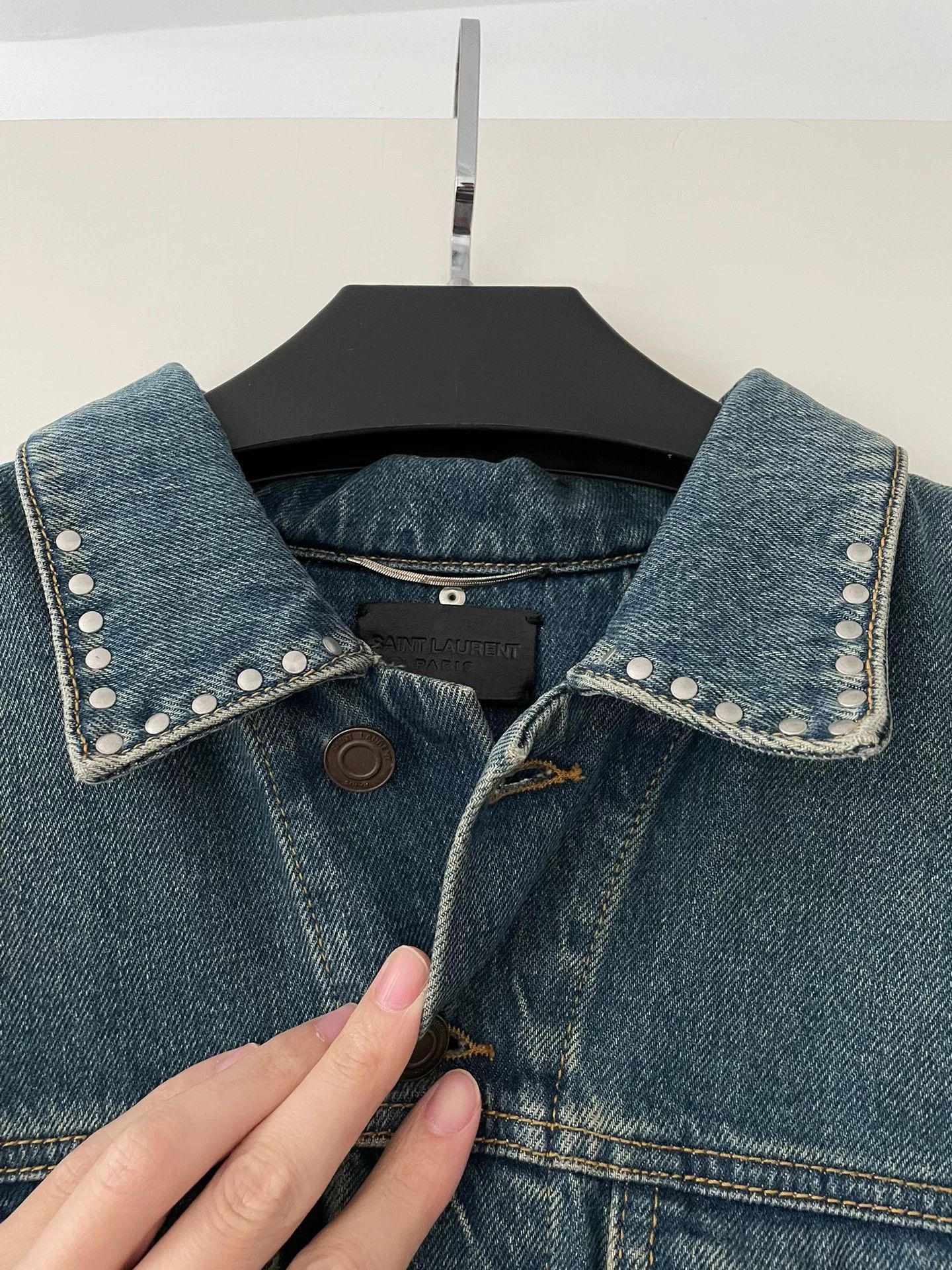 Saint Laurent Paris Saint Laurent SLP 15SS Runway Blue Studded Denim Jacket Size US XS / EU 42 / 0 - 4 Thumbnail