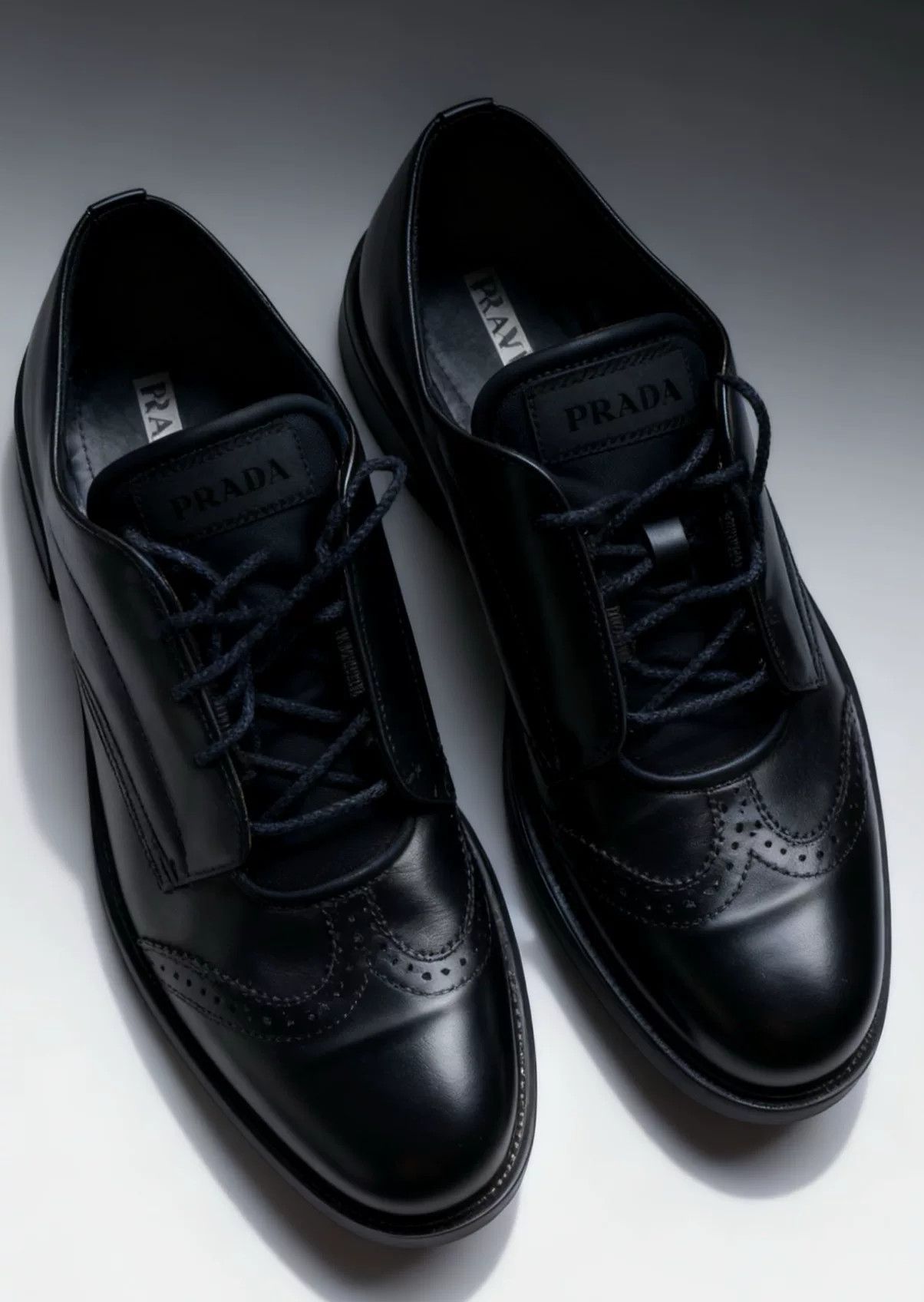 Prada Prada Men's Black Brogue Leather Shoes Size US 7 / EU 40 - 2 Thumbnail