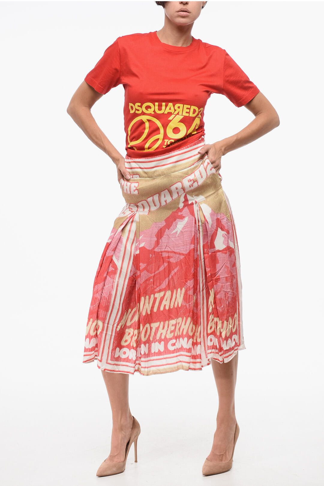 Dsquared2 Pleated Flared Skirt with Logo Print Size 26" / US 2 / IT 38 - 4 Thumbnail