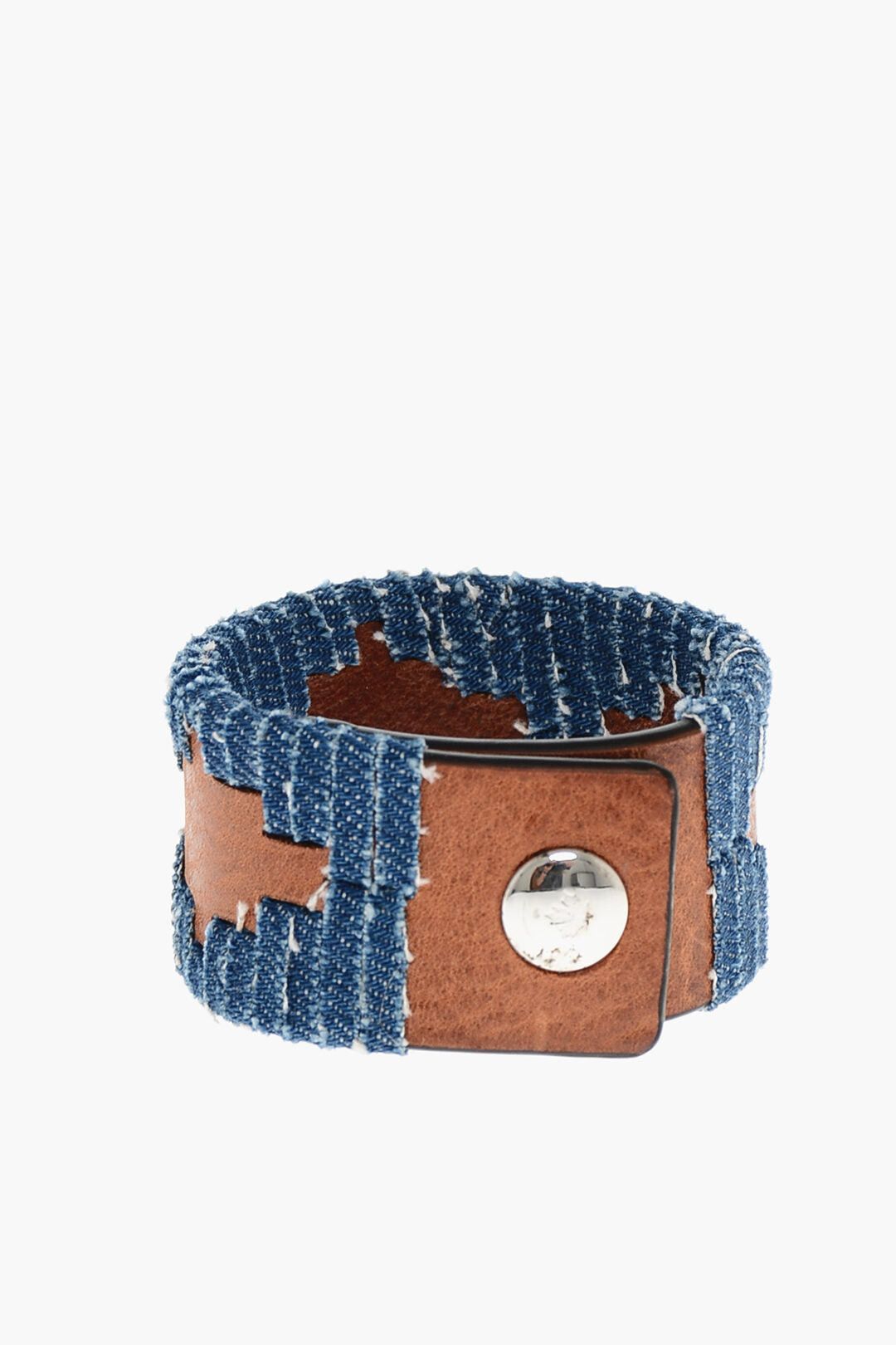 Dsquared2 Denim And Leather Bracelet with Button Closure Size ONE SIZE - 2 Thumbnail