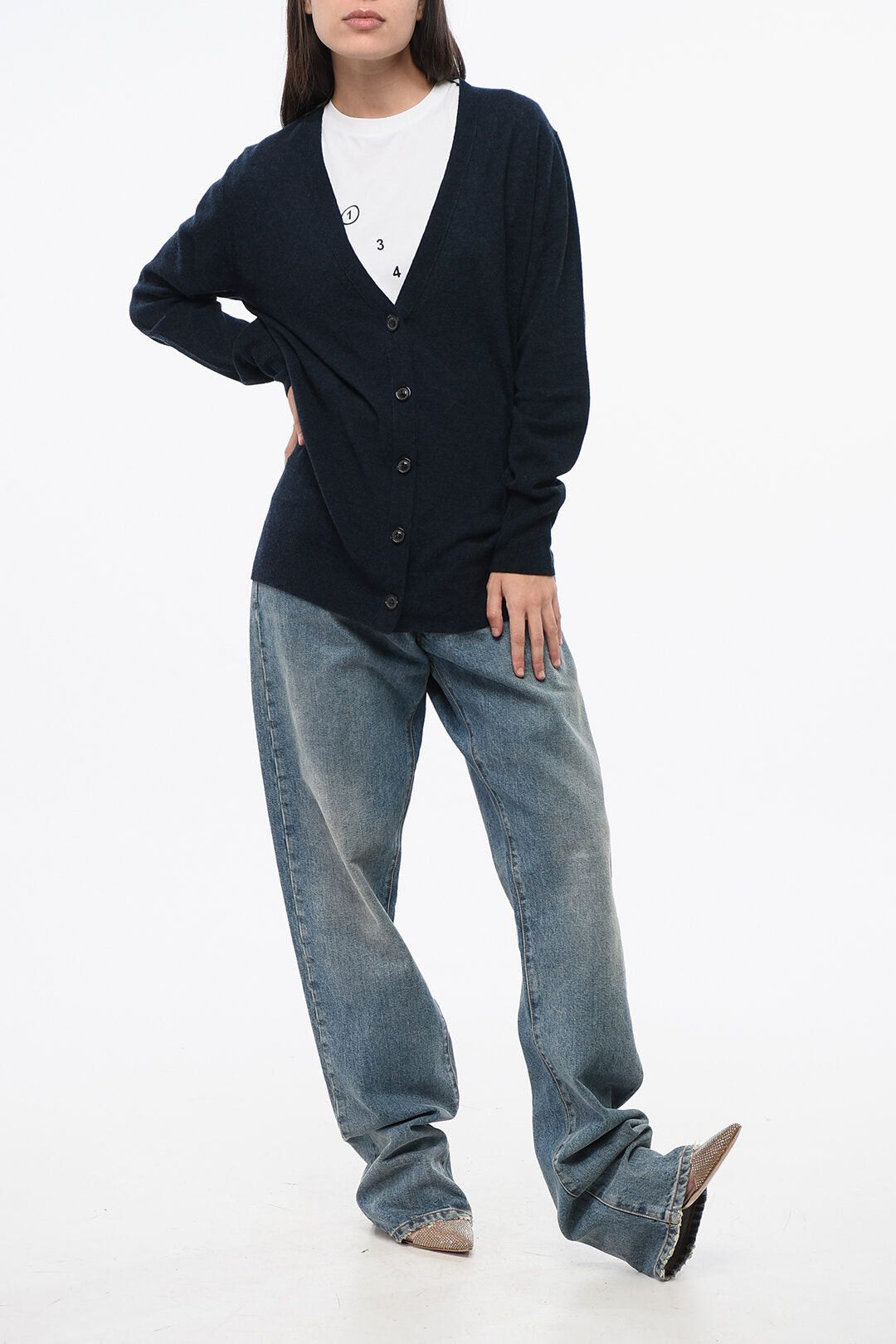 Maison Margiela V-Neck Wool and Nylon Cardigan in Solid Color Size XS / US 0-2 / IT 36-38 - 4 Thumbnail