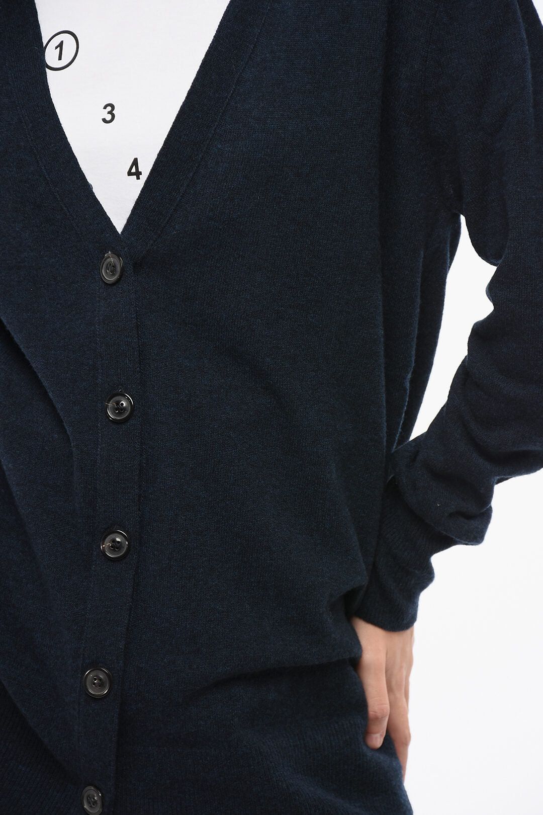 Maison Margiela V-Neck Wool and Nylon Cardigan in Solid Color Size XS / US 0-2 / IT 36-38 - 3 Thumbnail