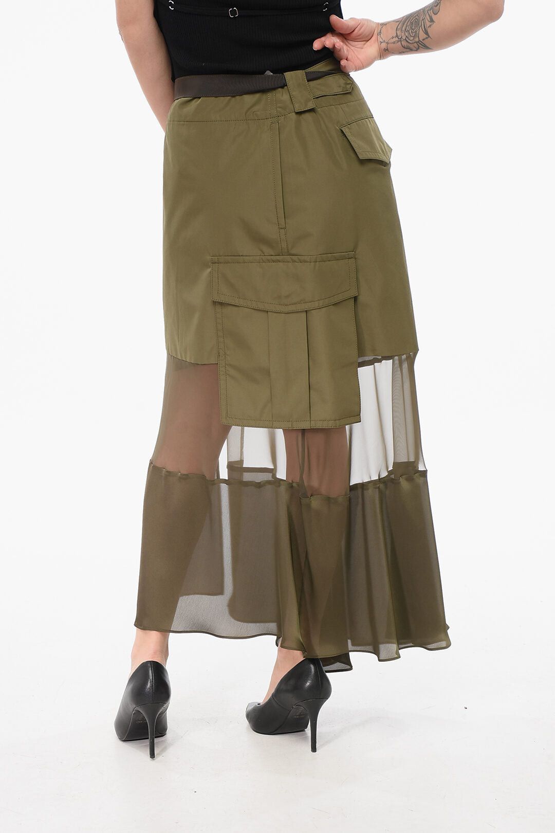 Sacai Asymmetric Skirt with Sheer Detail Size L / US 10 / IT 46 - 2 Thumbnail