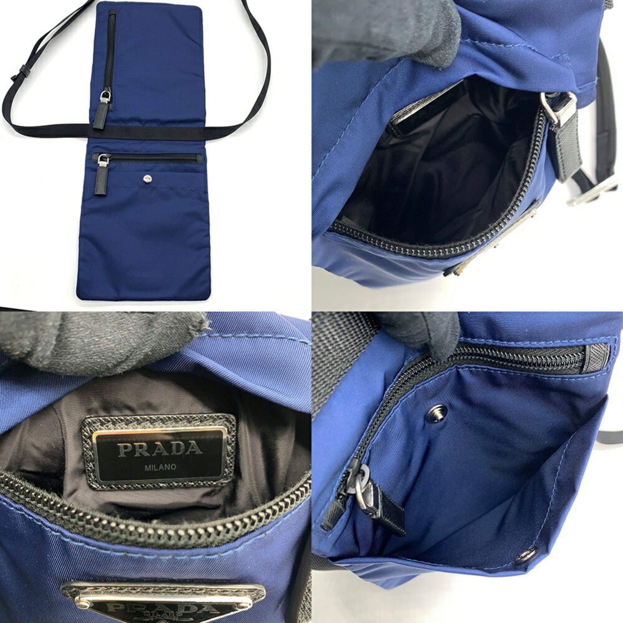 Prada Prada Nylon Triangle Shoulder Bag Blue Crossbody 2VH059 PRADA Size ONE SIZE - 4 Thumbnail