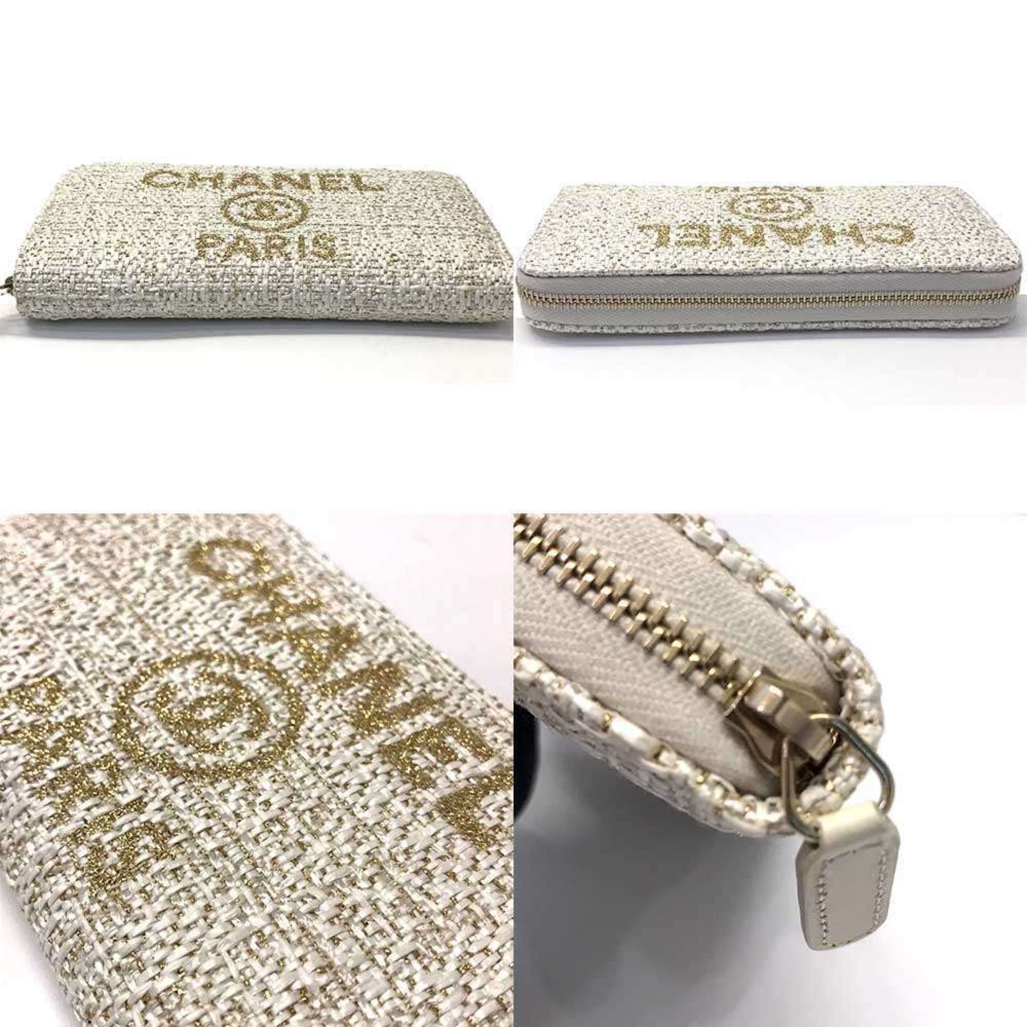 Chanel CHANEL Deauville Round Long Wallet in Tweed and White Gold A81973 Size ONE SIZE - 4 Thumbnail