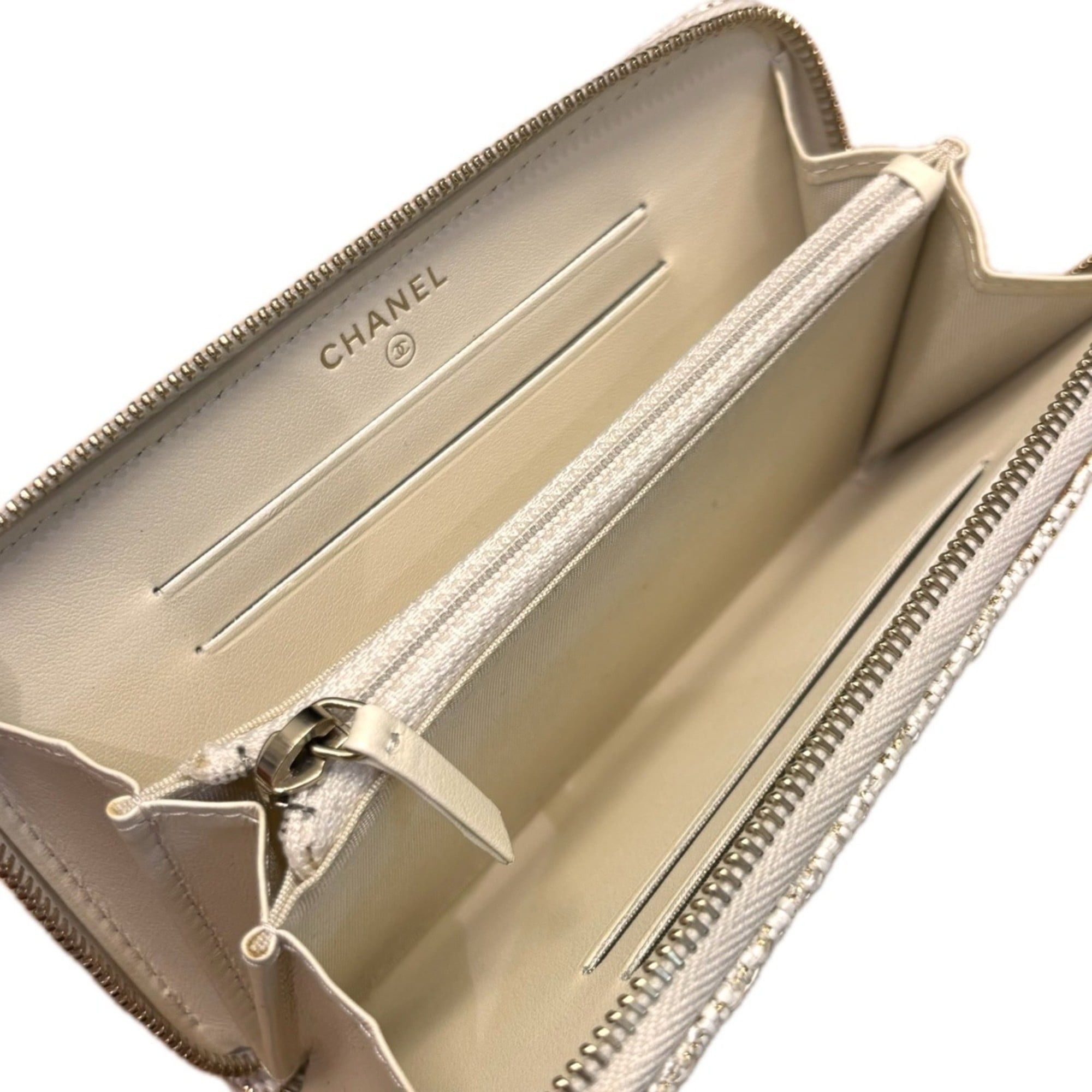 Chanel CHANEL Deauville Round Long Wallet in Tweed and White Gold A81973 Size ONE SIZE - 5 Thumbnail