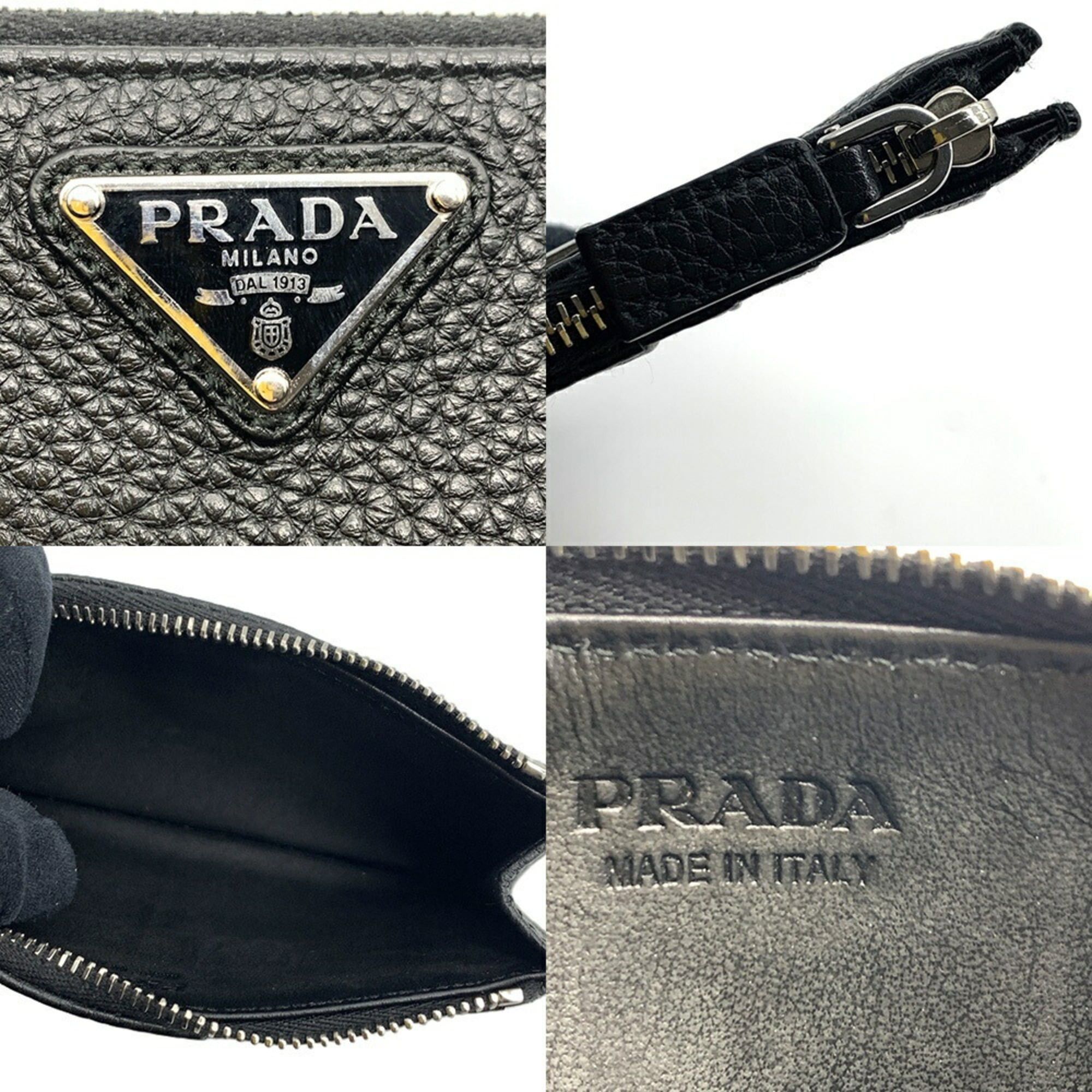 Prada Prada Vitello Dino Leather Card Case/Coin Case, Black, 2MC086 2E54 PRADA Size ONE SIZE - 4 Thumbnail