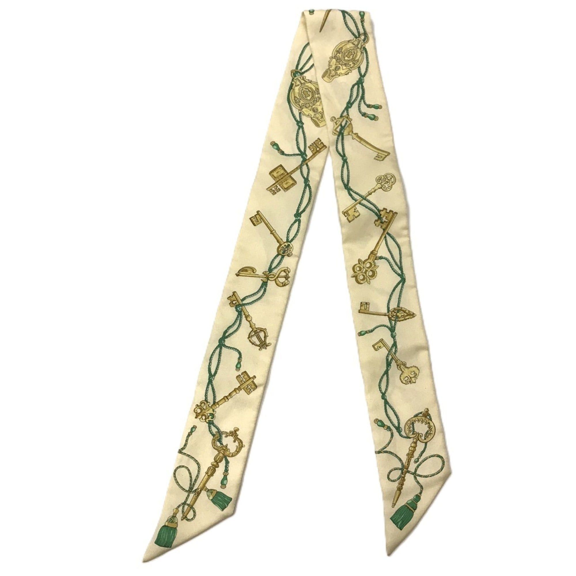 Hermes Hermes Twilly Silk Scarf, Les Cles a Pois, Yellow Size ONE SIZE - 3 Thumbnail